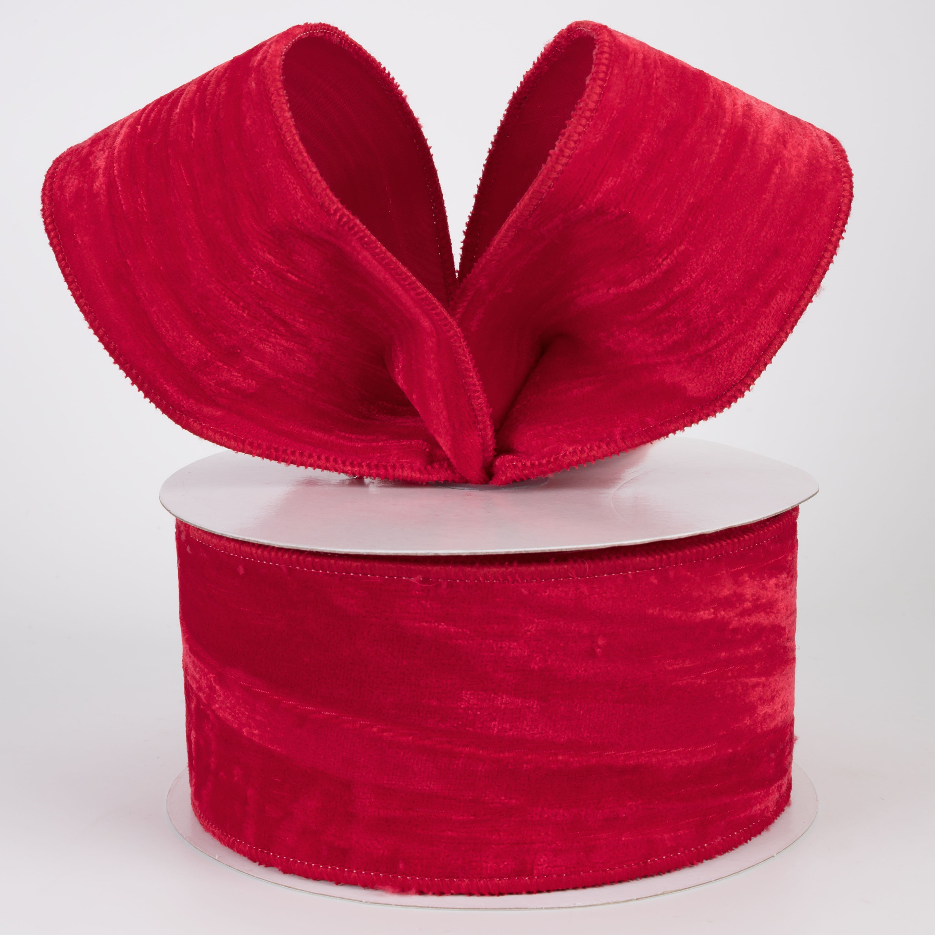 2.5" Deluxe Crushed Velvet Wired Ribbon: Red (10 Yards)
