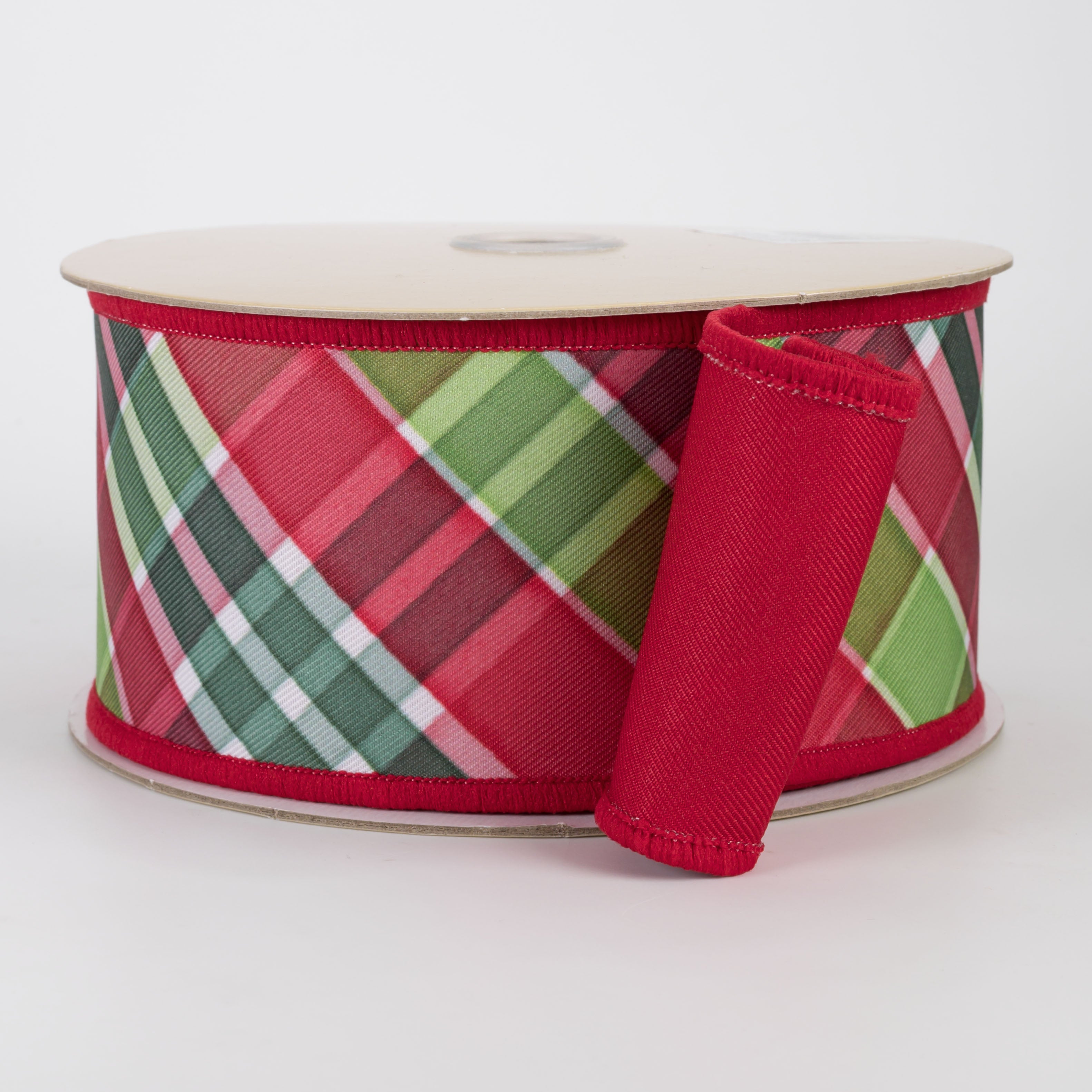 2.5" Double Sided Fused Christmas Plaid Ribbon: Red, Emerald & Lime (10 Yards)