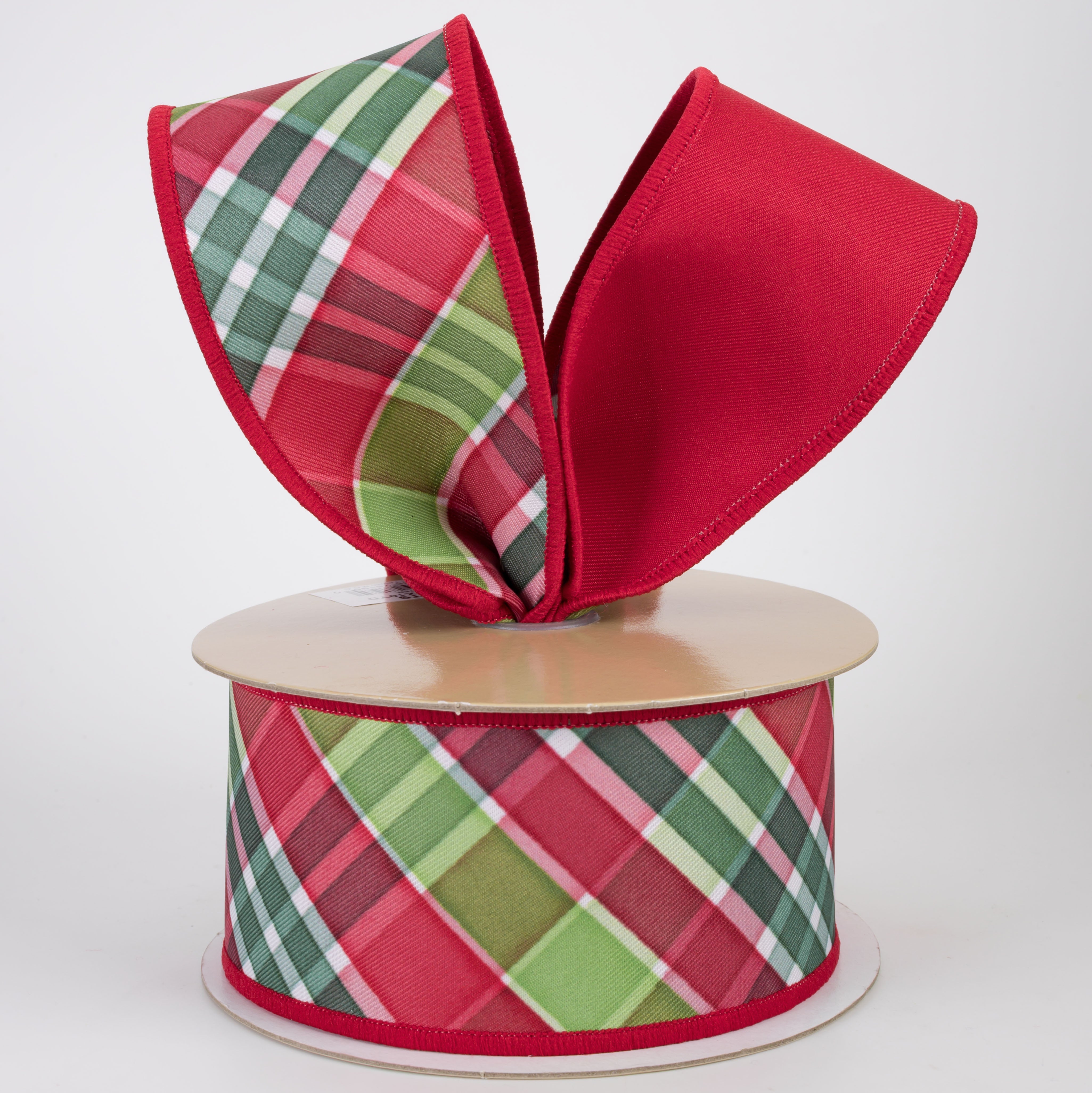 2.5" Double Sided Fused Christmas Plaid Ribbon: Red, Emerald & Lime (10 Yards)