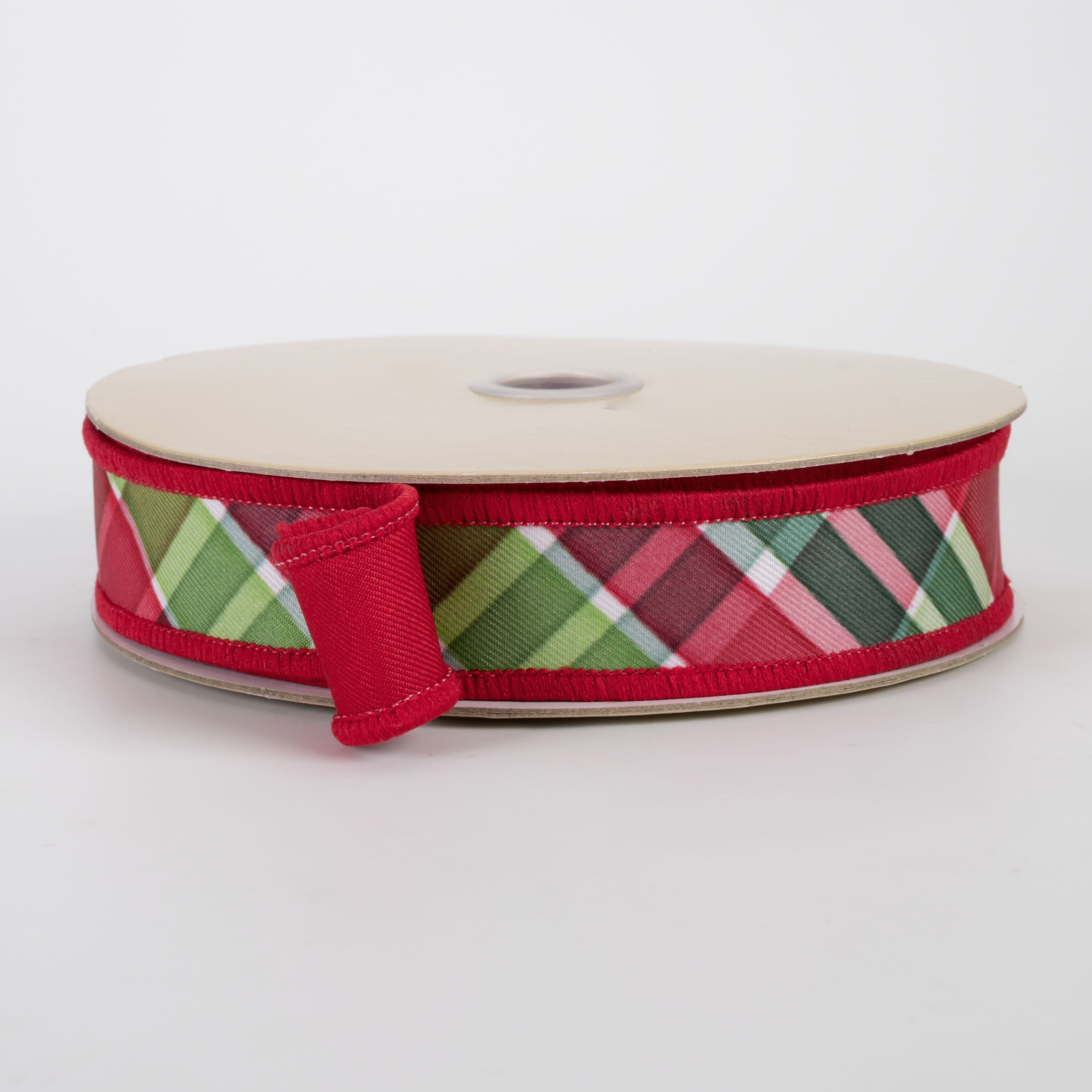 7/8" Double Sided Fused Christmas Plaid Ribbon: Red, Emerald & Lime (10 Yards)