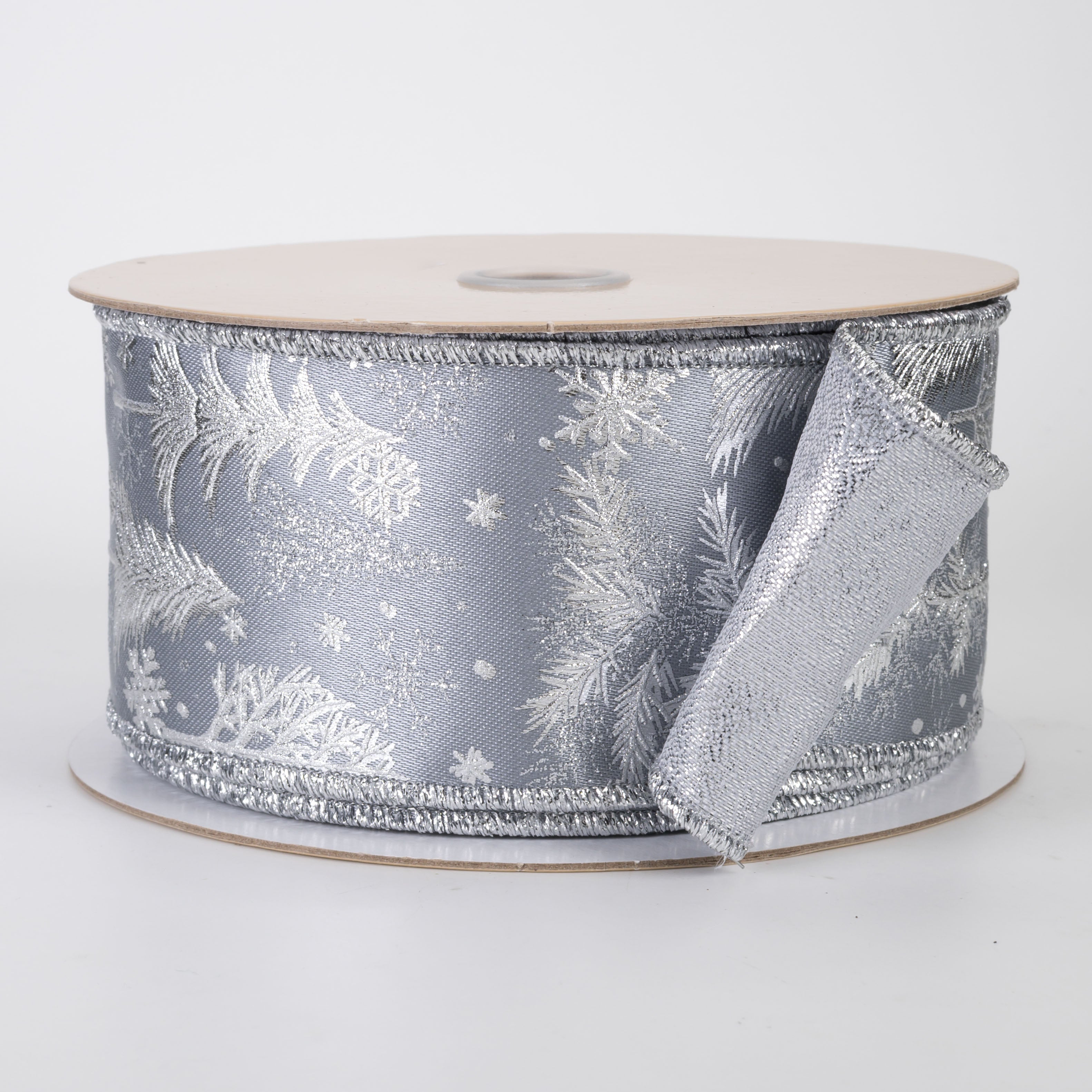 2.5" Double Sided Fused Foil Tree Ribbon: Grey & Silver (10 Yards)
