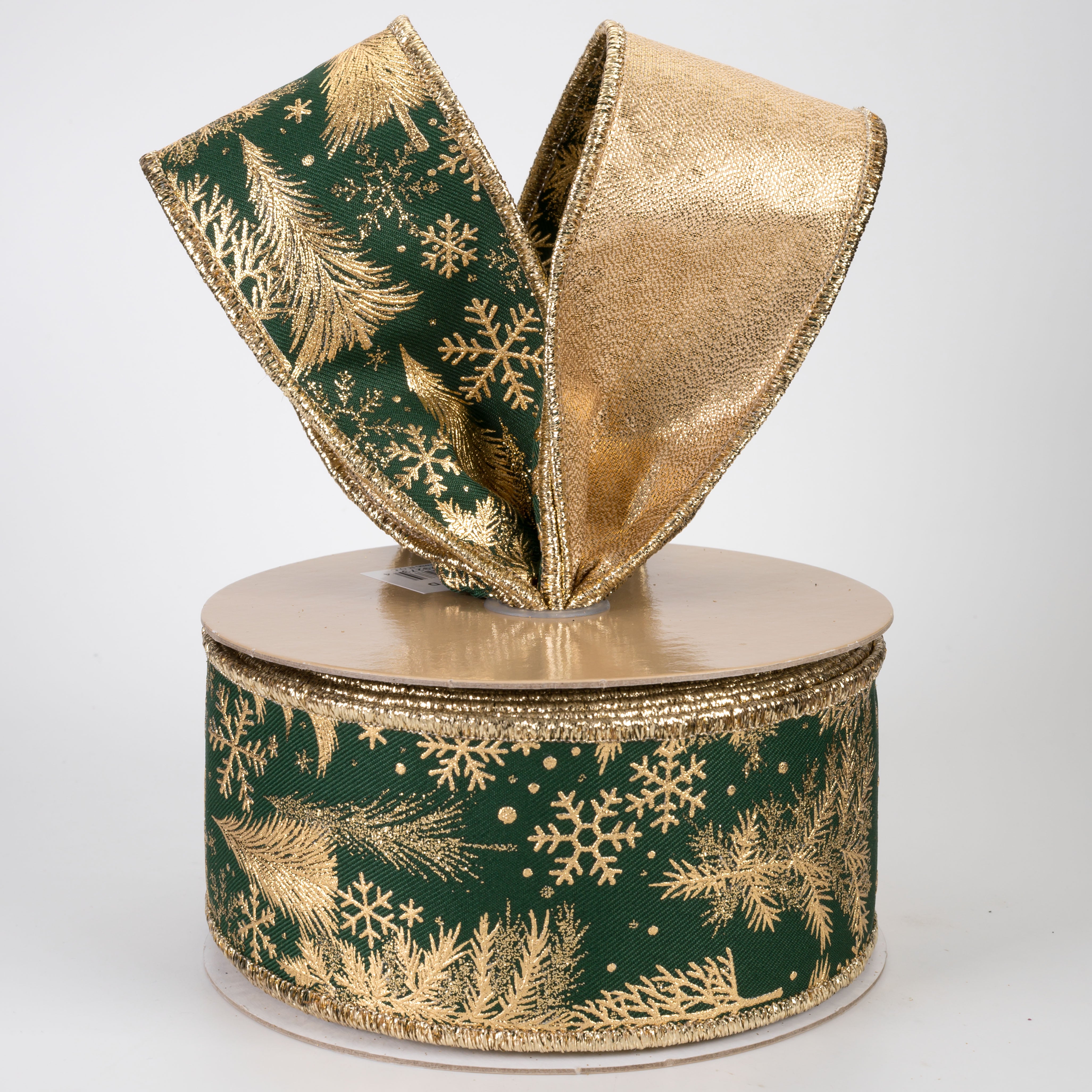 2.5" Double Sided Fused Foil Tree Ribbon: Hunter Green & Gold (10 Yards)