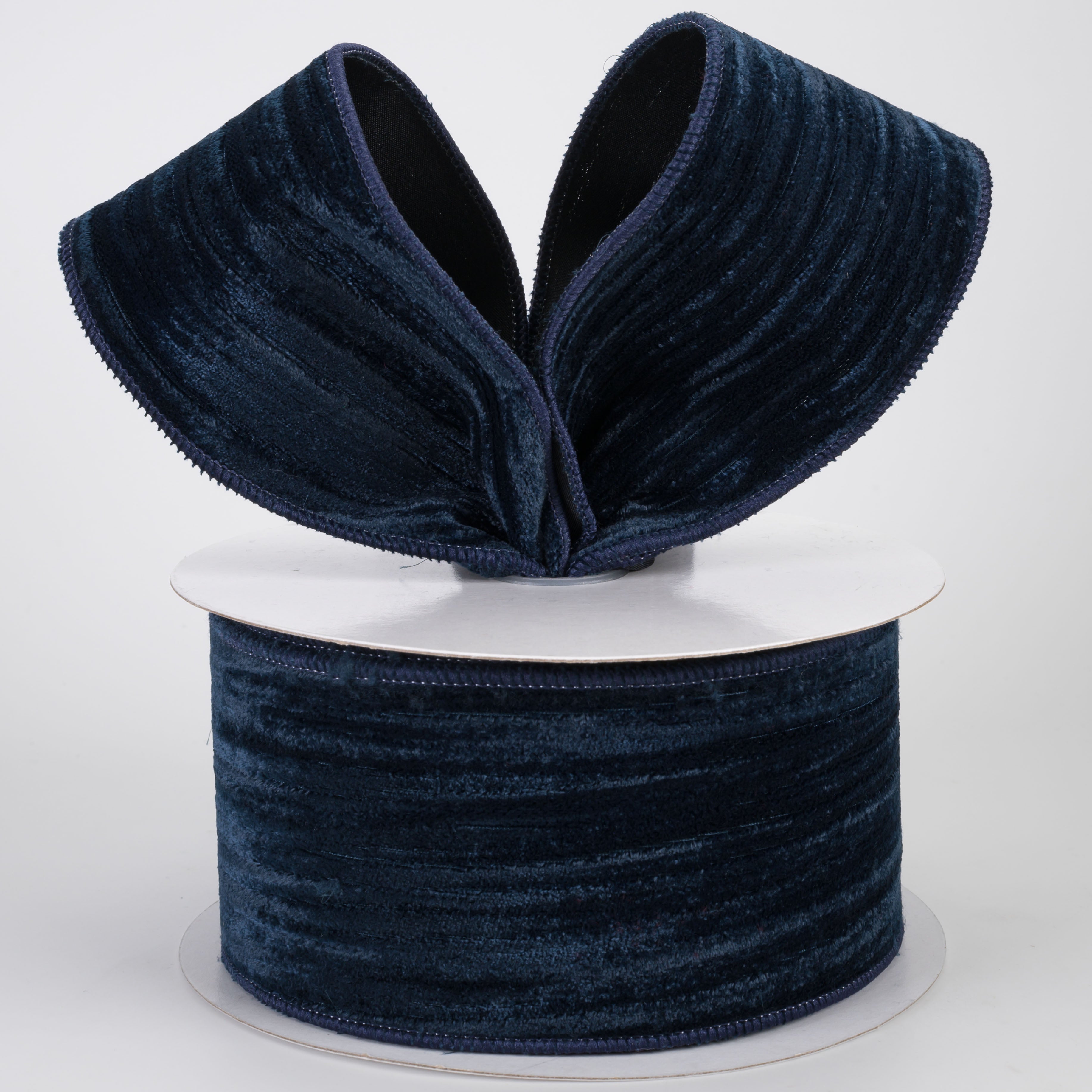 2.5" Deluxe Crushed Velvet Wired Ribbon: Navy Blue (10 Yards)