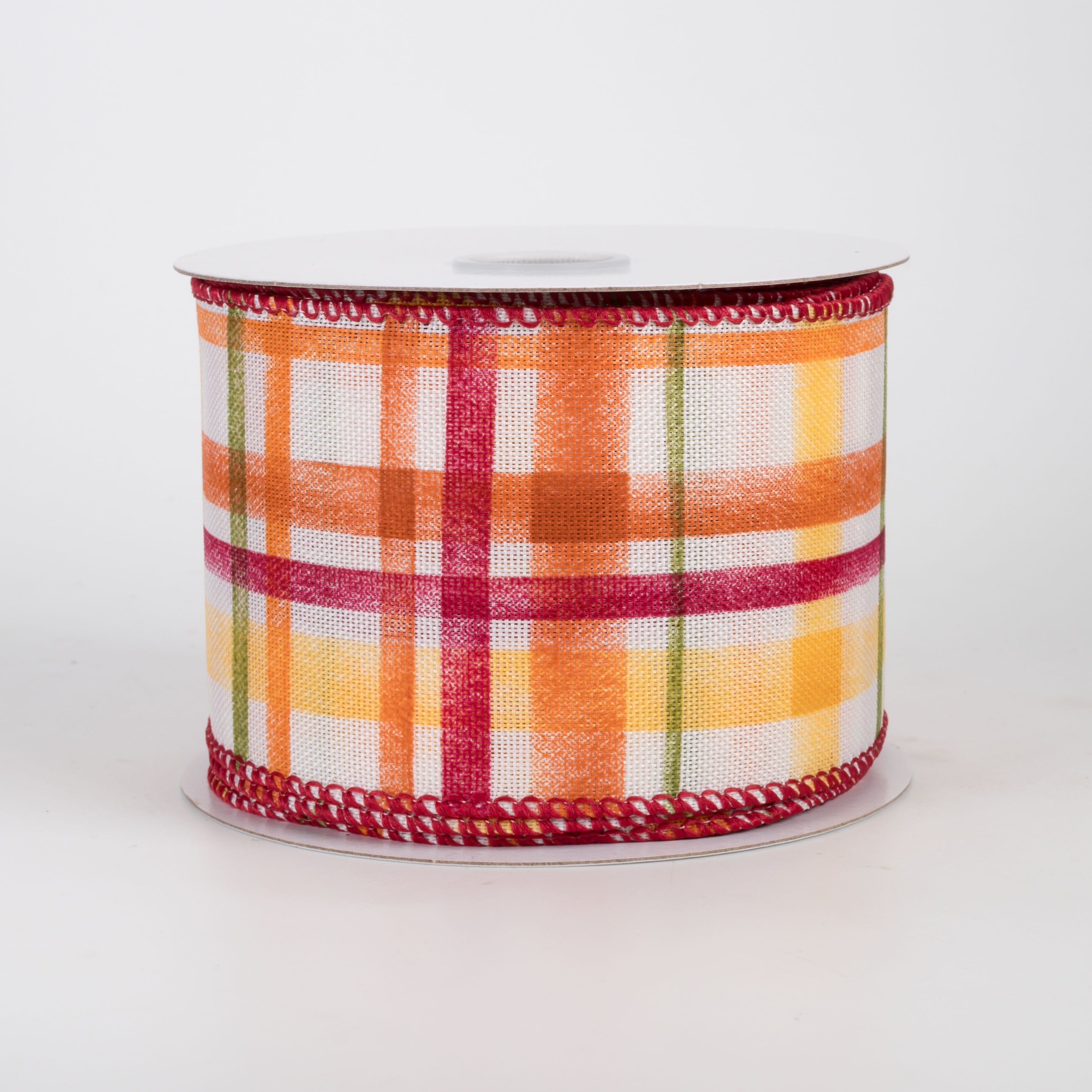 2.5" Linen Tuttola Plaid Ribbon: Burgundy & Moss Fall (10 Yards)