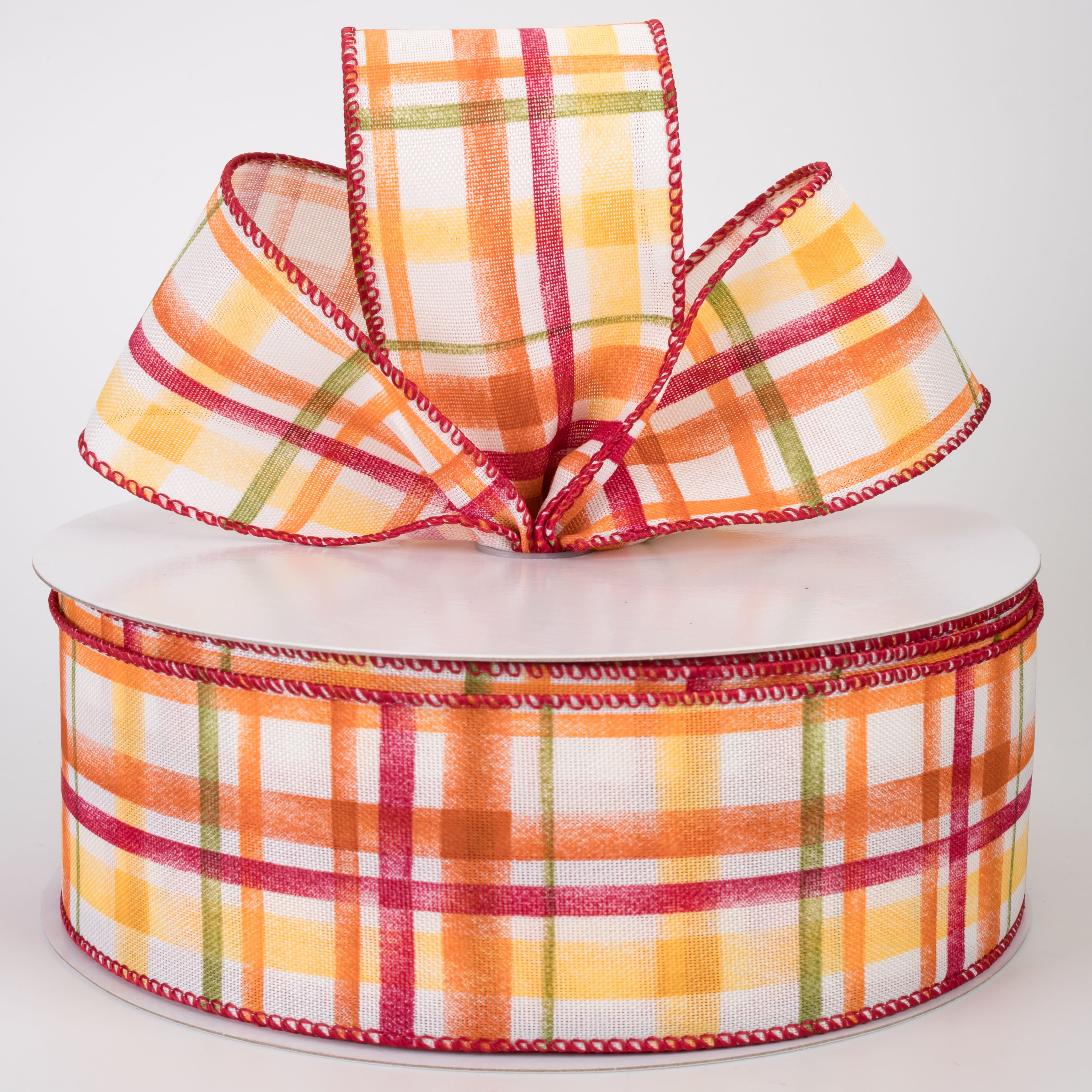 2.5" Linen Tuttola Plaid Ribbon: Burgundy & Moss Fall (50 Yards)