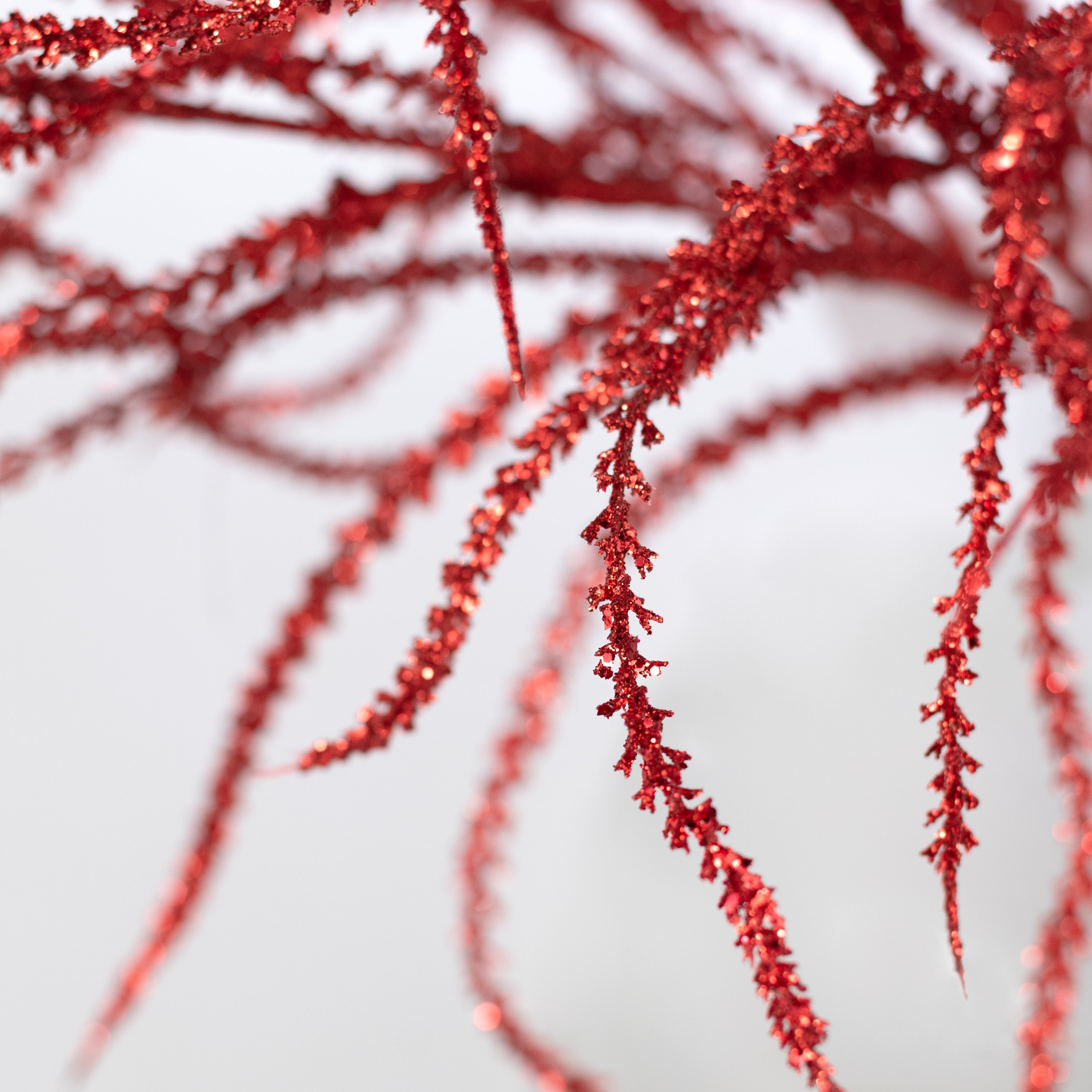 22" Glittered Willow Branches Spray: Red