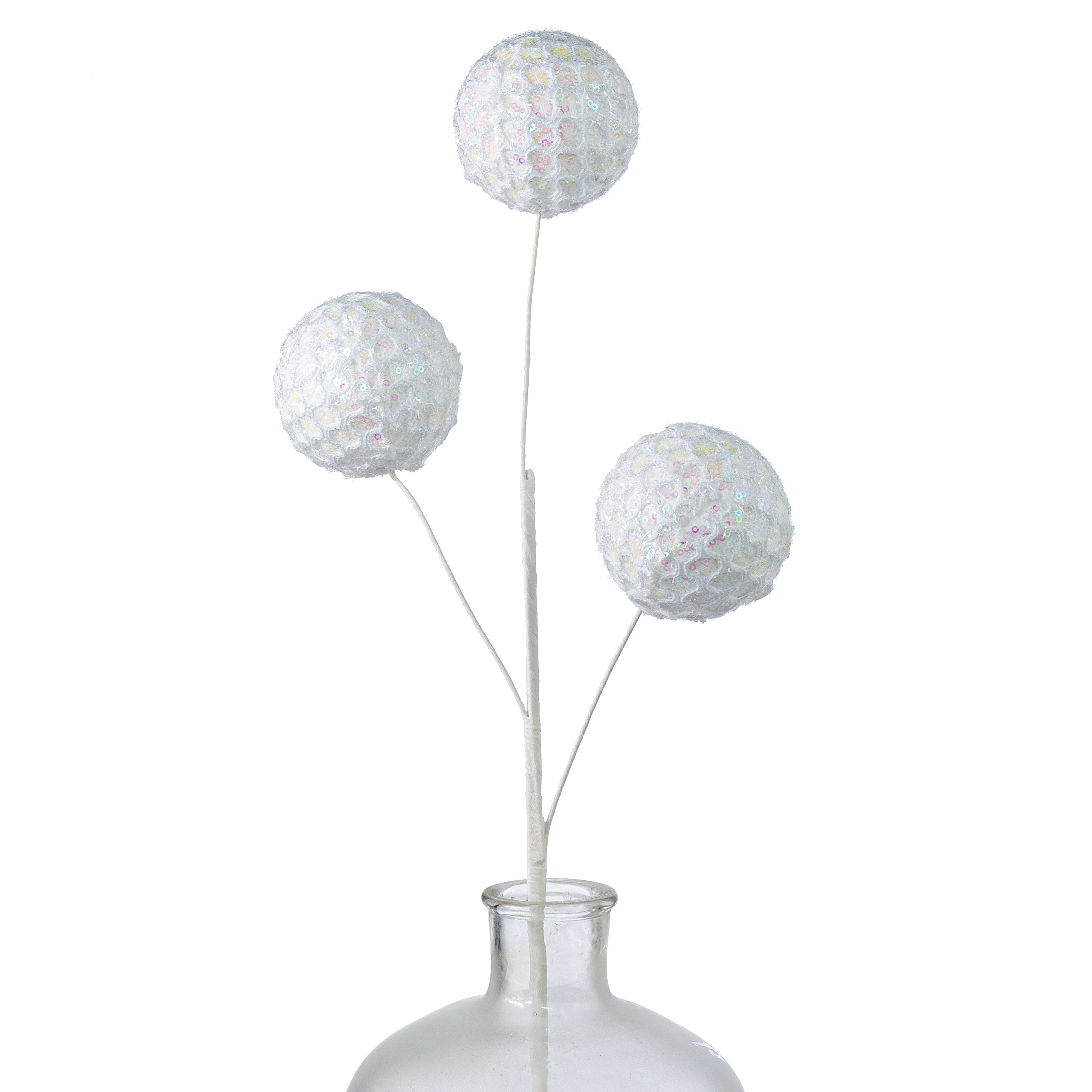 25" Mesh Iridescent Sequin Ball Spray: White