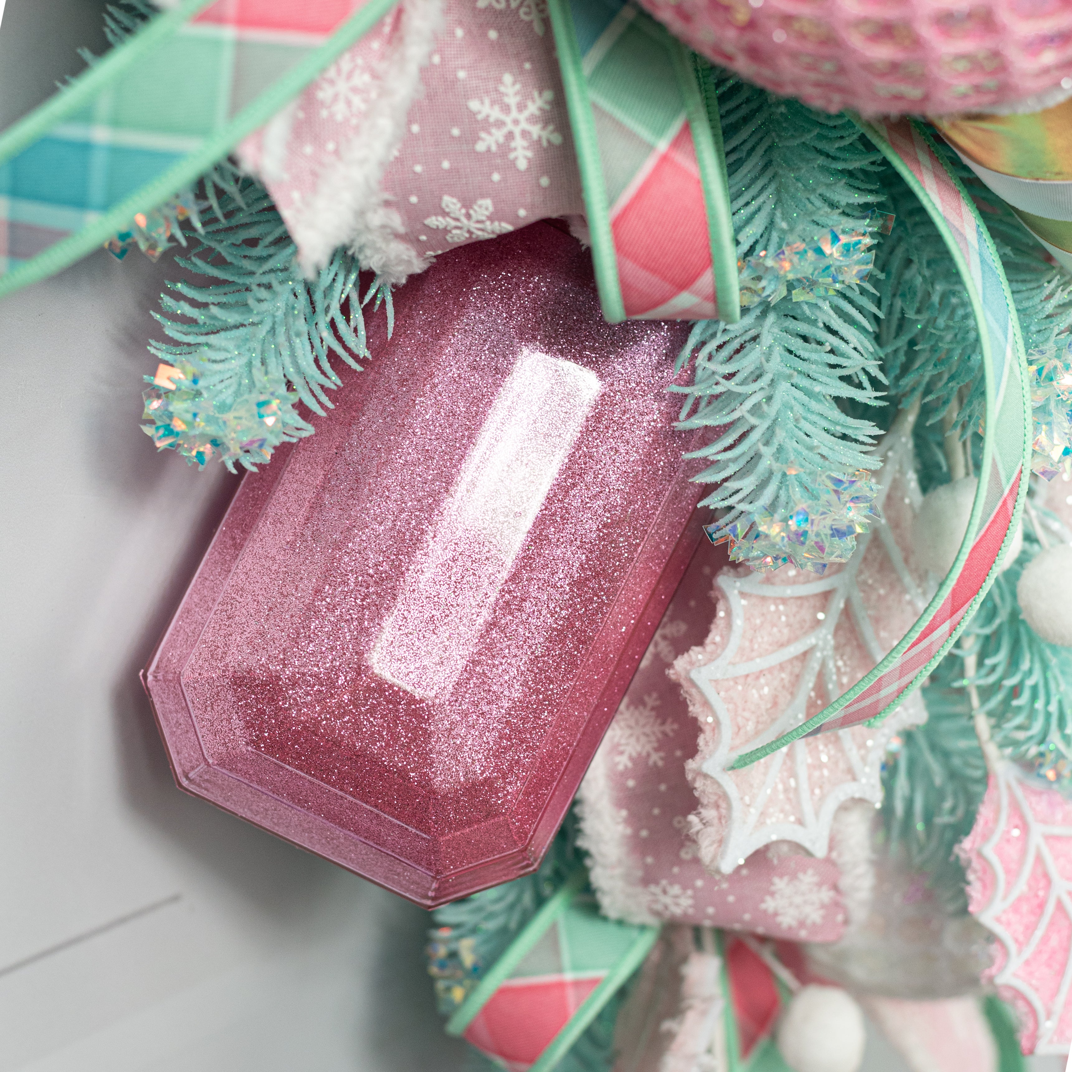 7" Rectangle Gem Ornament: Glitter Inside Pink