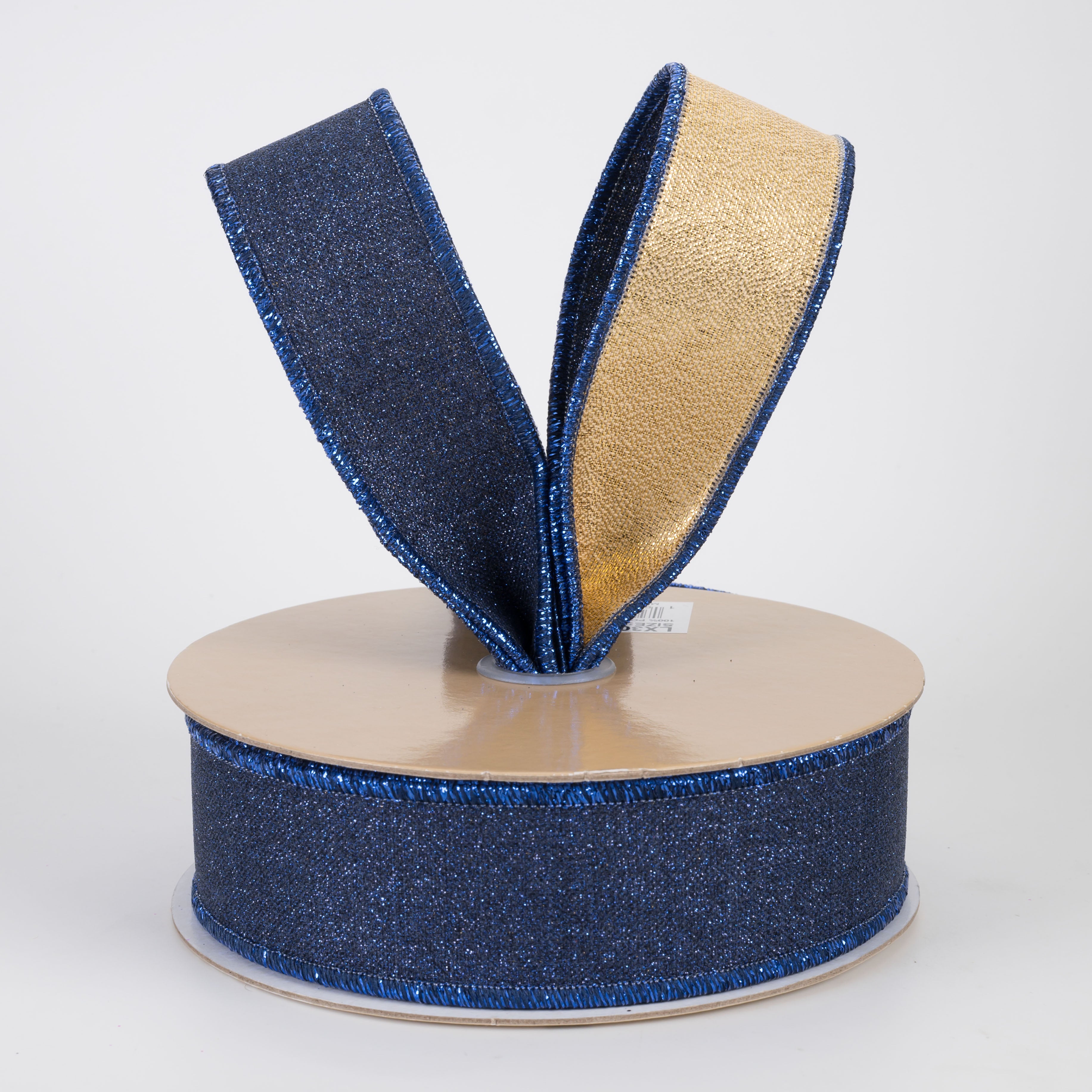 1.5" Double Sided Fused Fine Glitter Ribbon: Navy Blue & Gold (10 Yards)