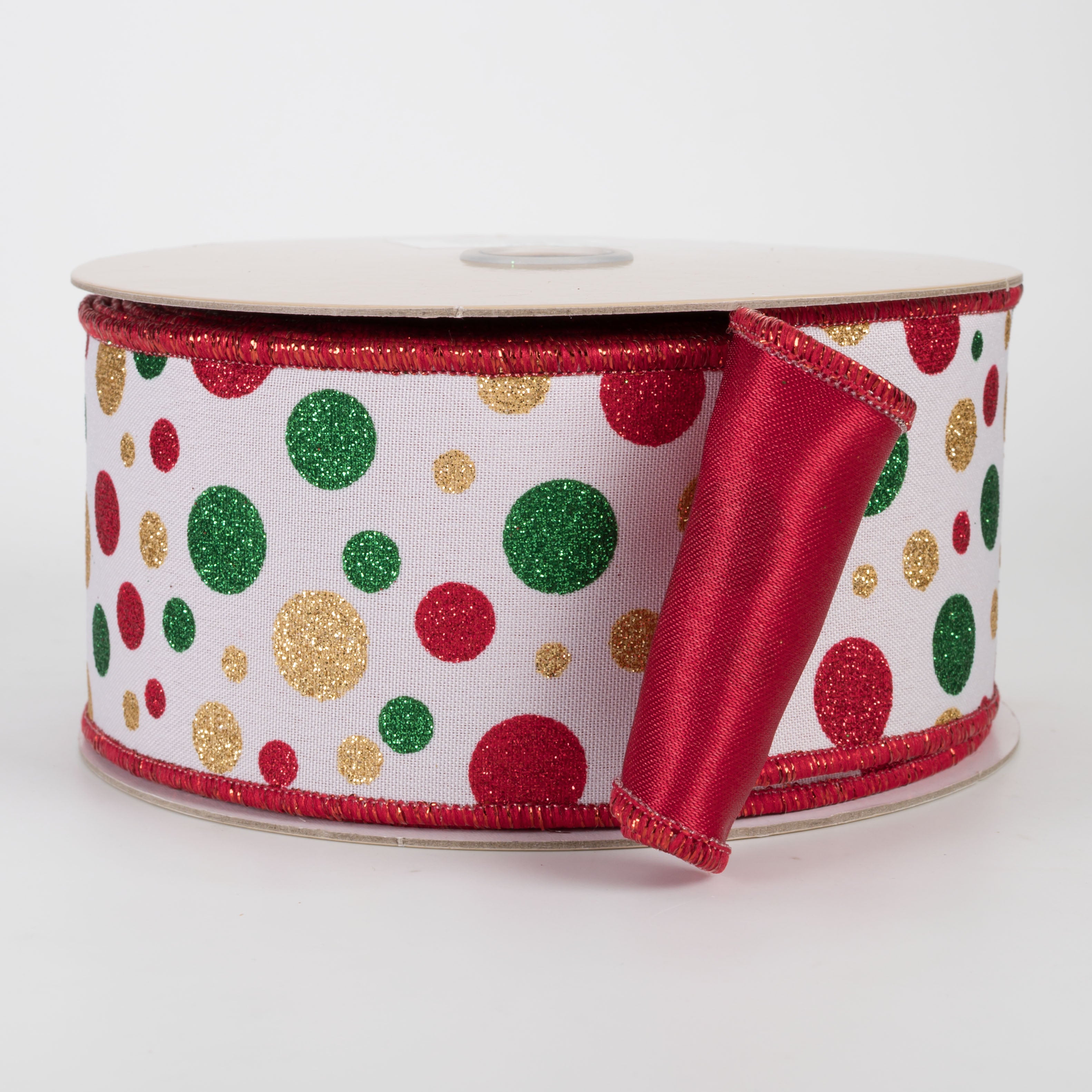 2.5" Double Sided Fused Multi Polka Dot Ribbon: Traditional Christmas (10 Yards)