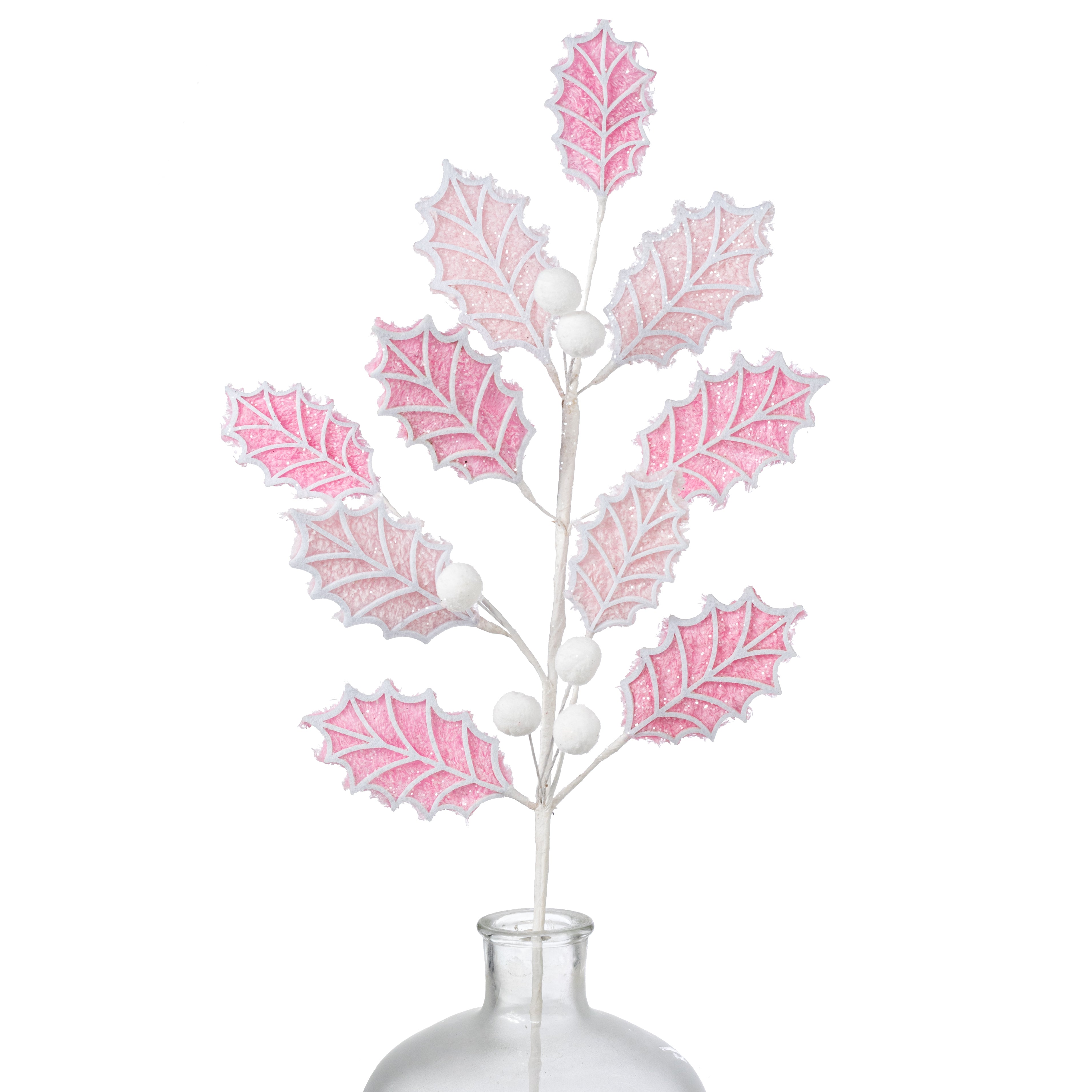 31" Holly Leaves & Balls Spray: Pink & White