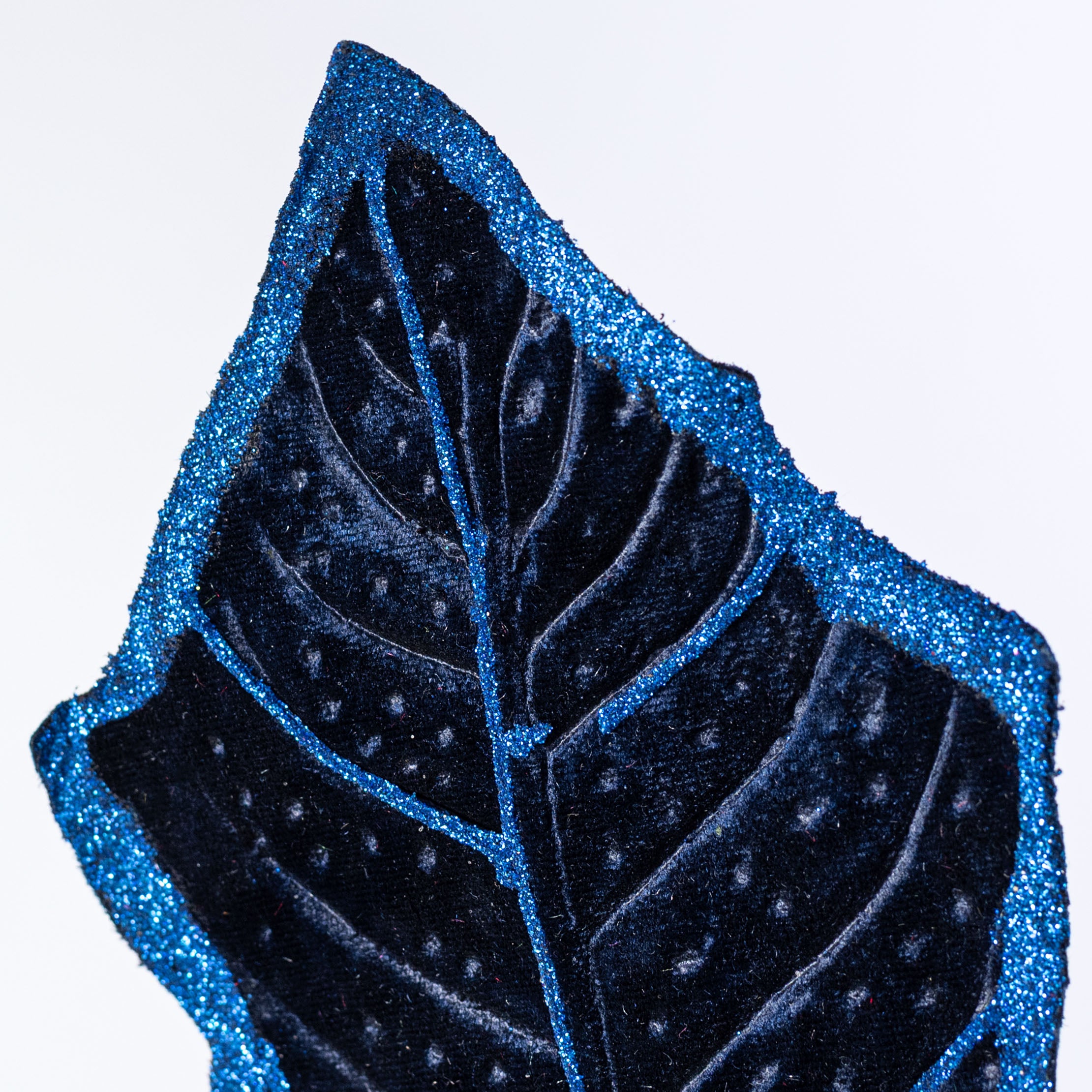 30" Velvet Holly Leaves Spray: Navy Blue