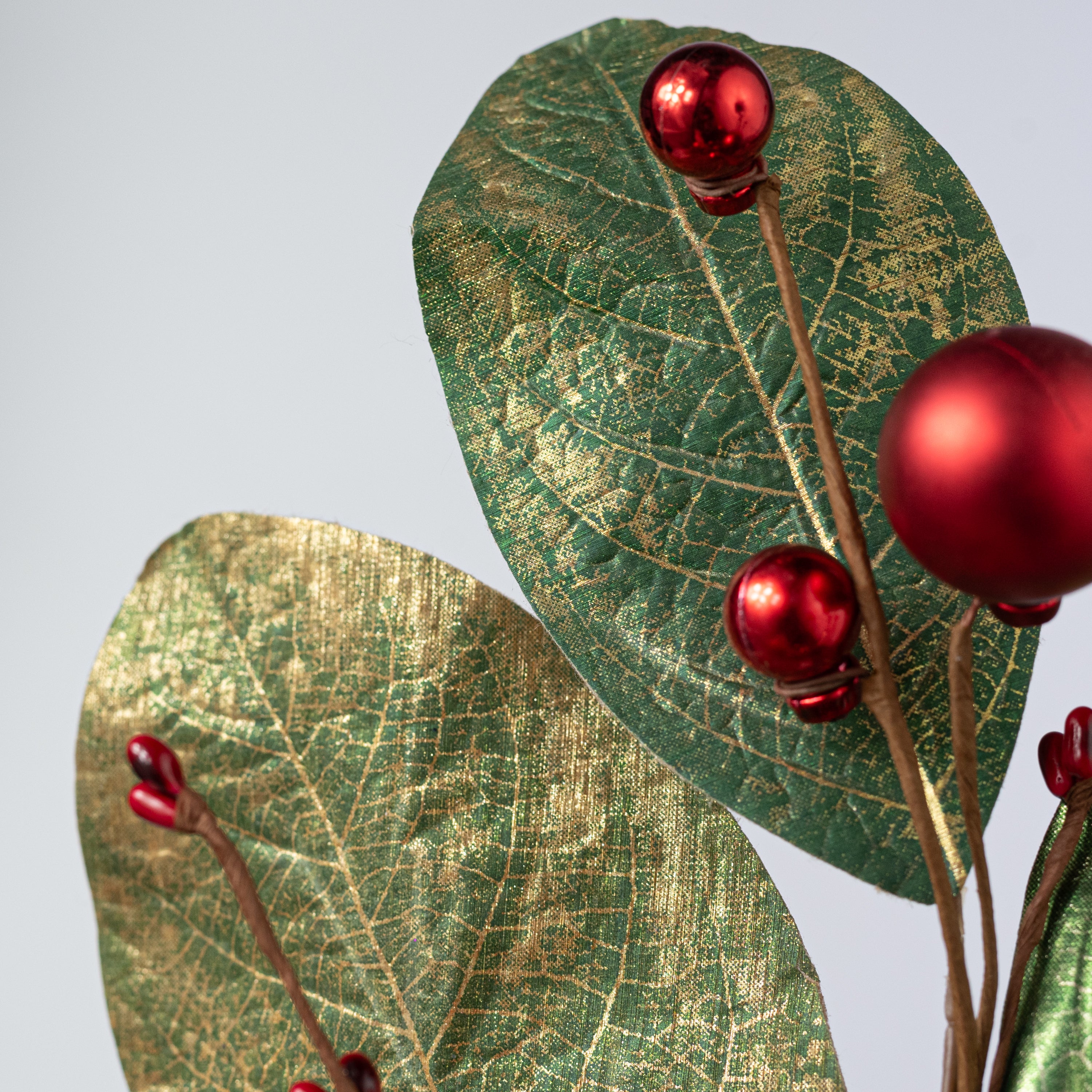 32" Metallic Magnolia Leaves & Balls Spray