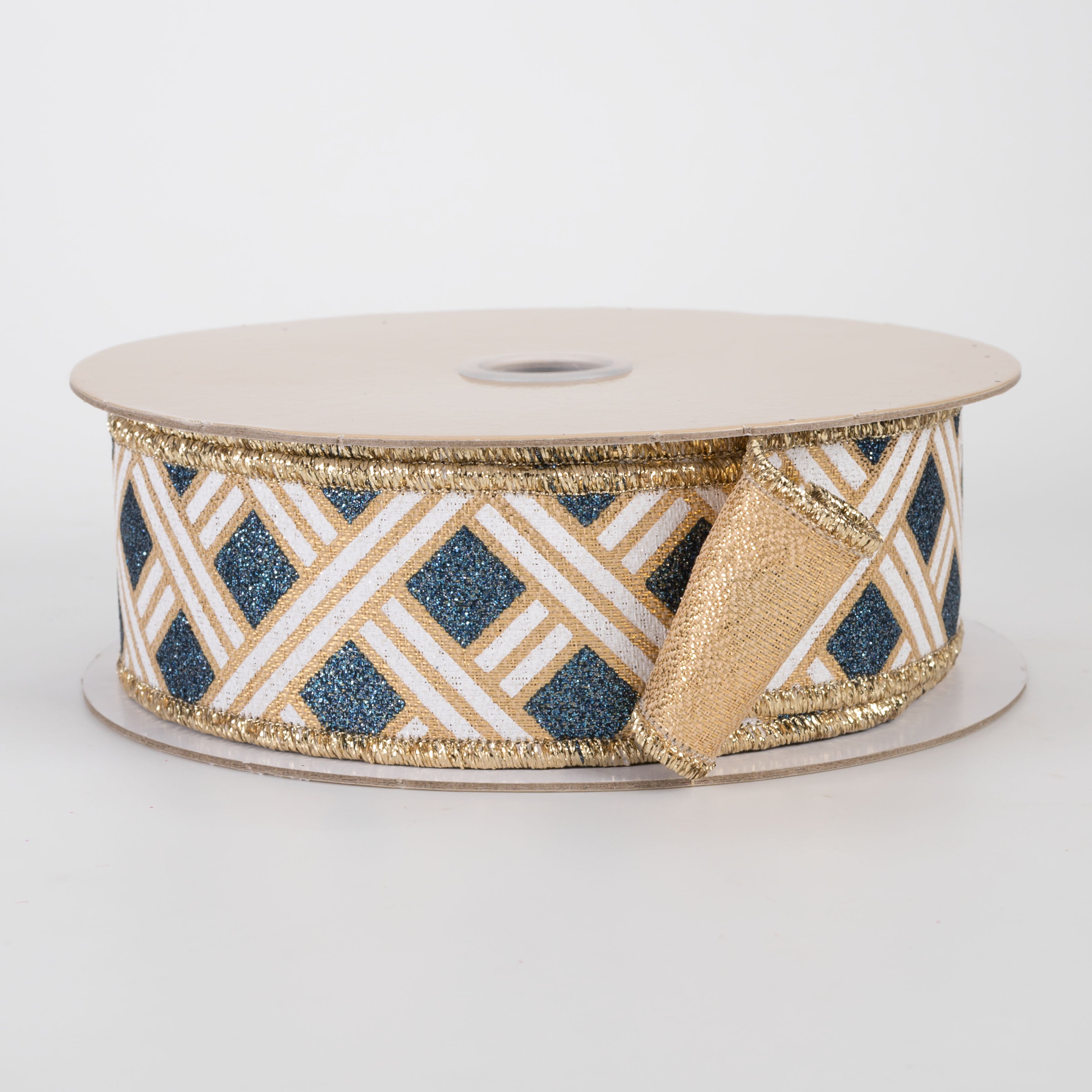 1.5" Double Sided Fused Metallic Basketweave Ribbon: Smoke Blue & Gold (10 Yards)