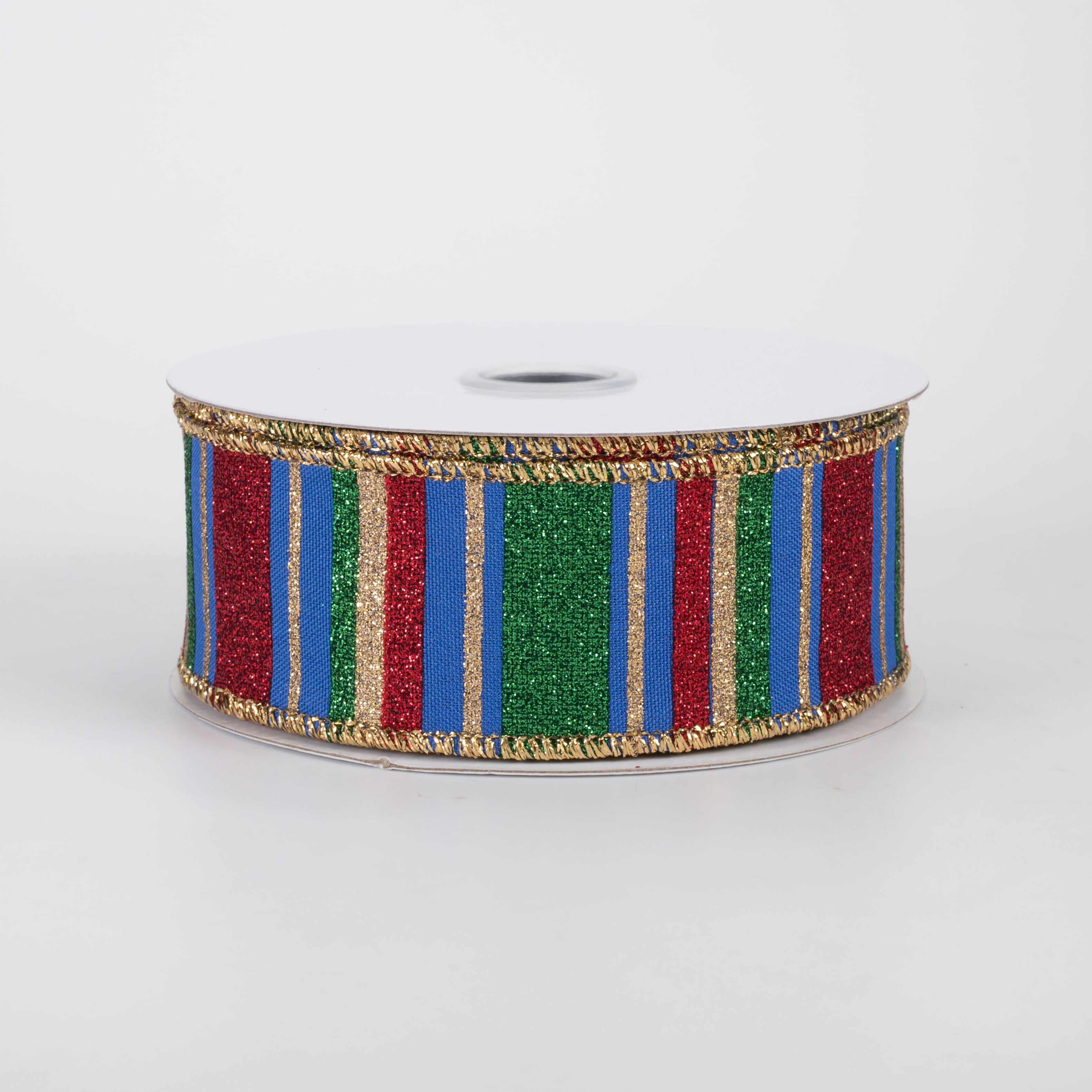 1.5" Multi Glitter Stripes Ribbon: Traditional Nutcracker (10 Yards)