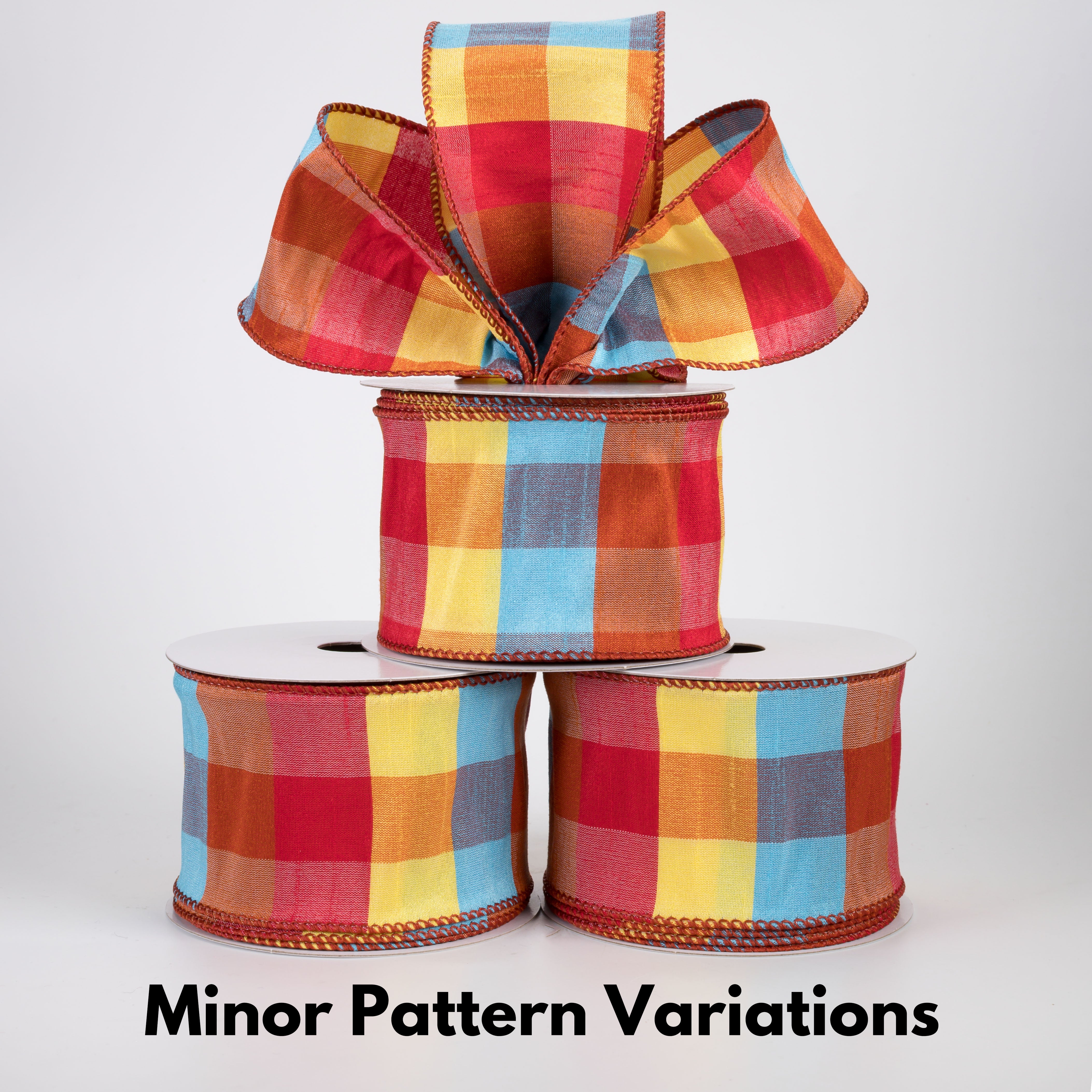 2.5" Dupioni Bold Checks Plaid: Rust, Orange, Blue & Yellow (10 Yards)