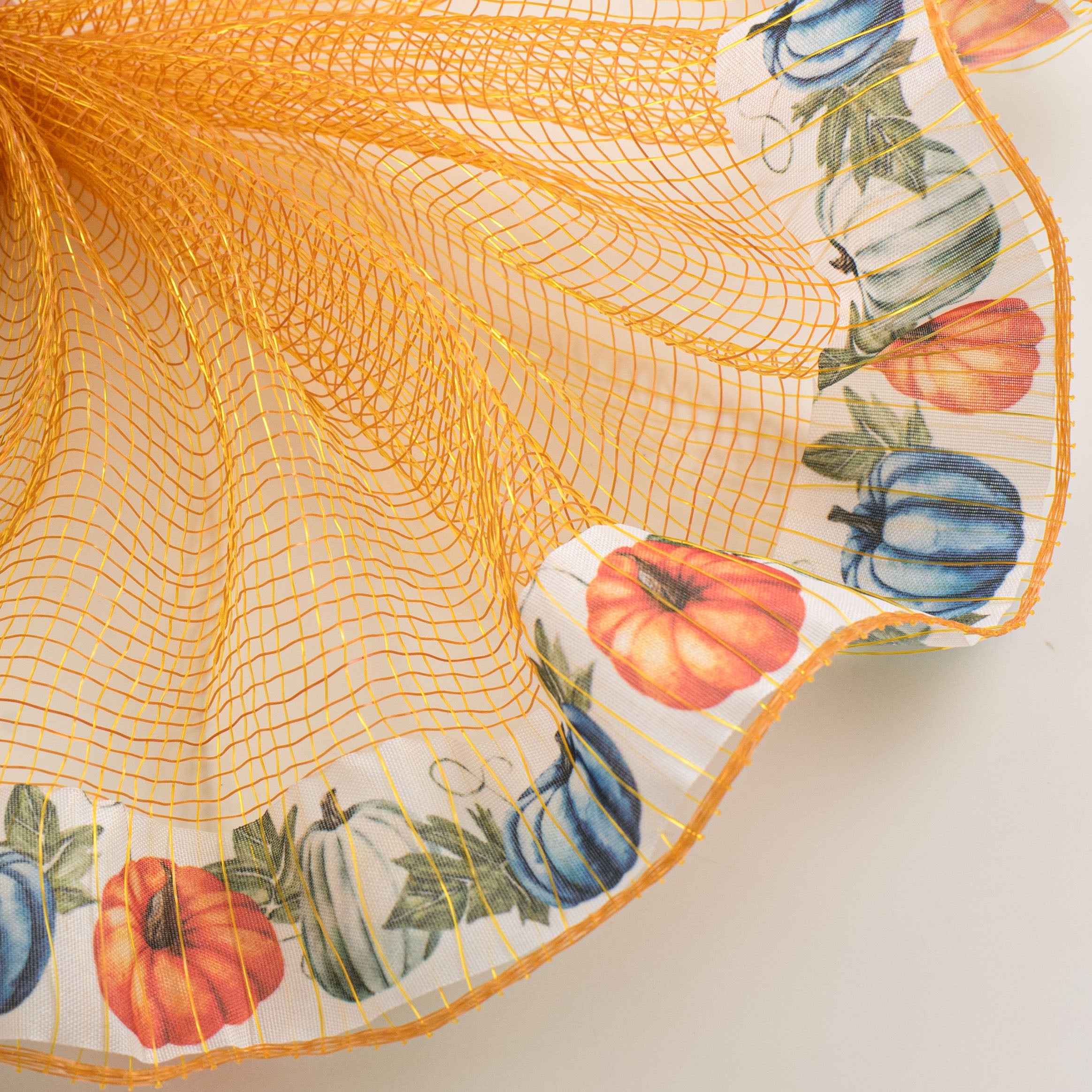 10" Ruffle Fabric Edge Mesh: Pumpkins on Golden Yellow