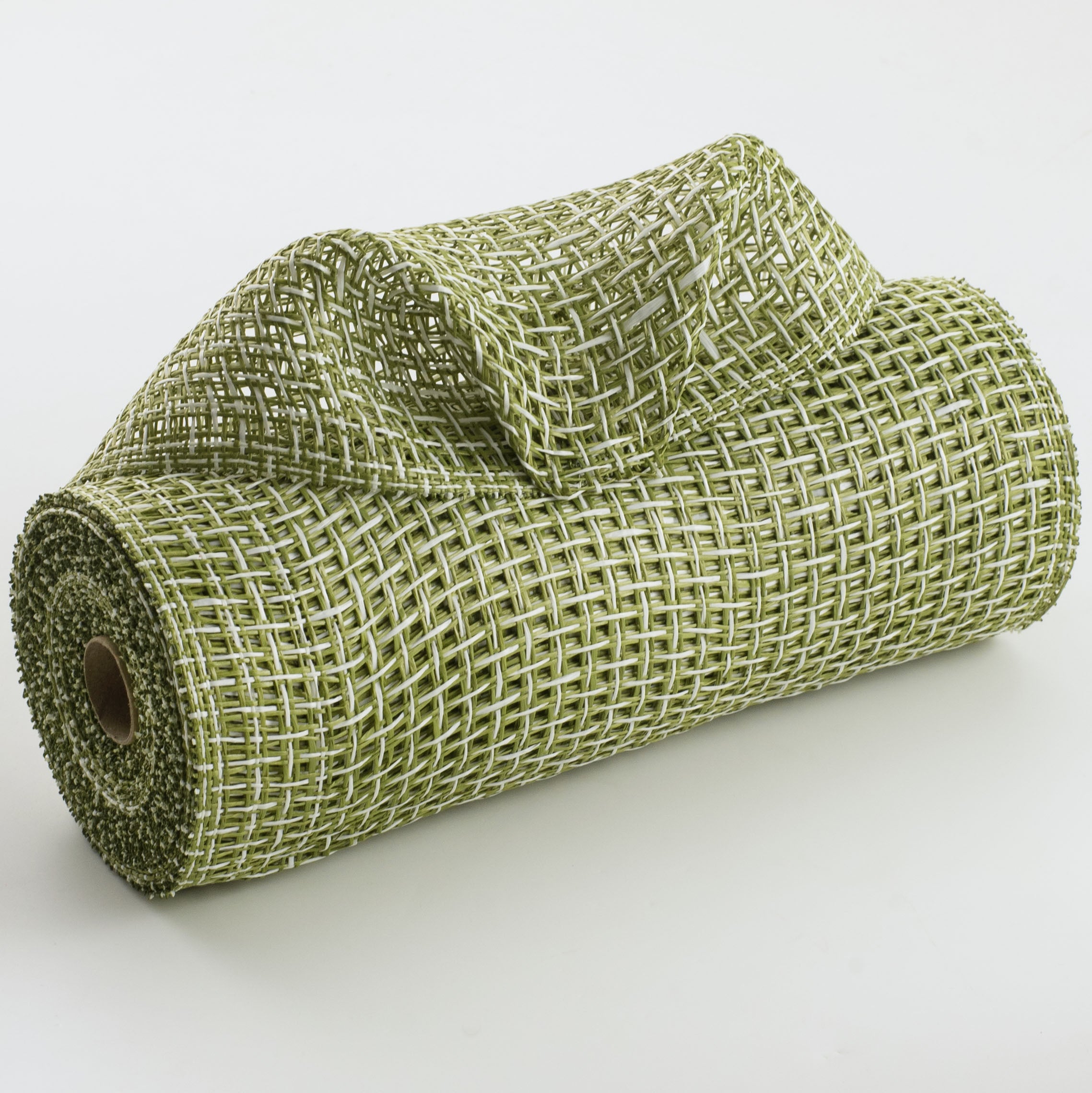 10" Textured Weave Poly Burlap Mesh: Moss & Ivory