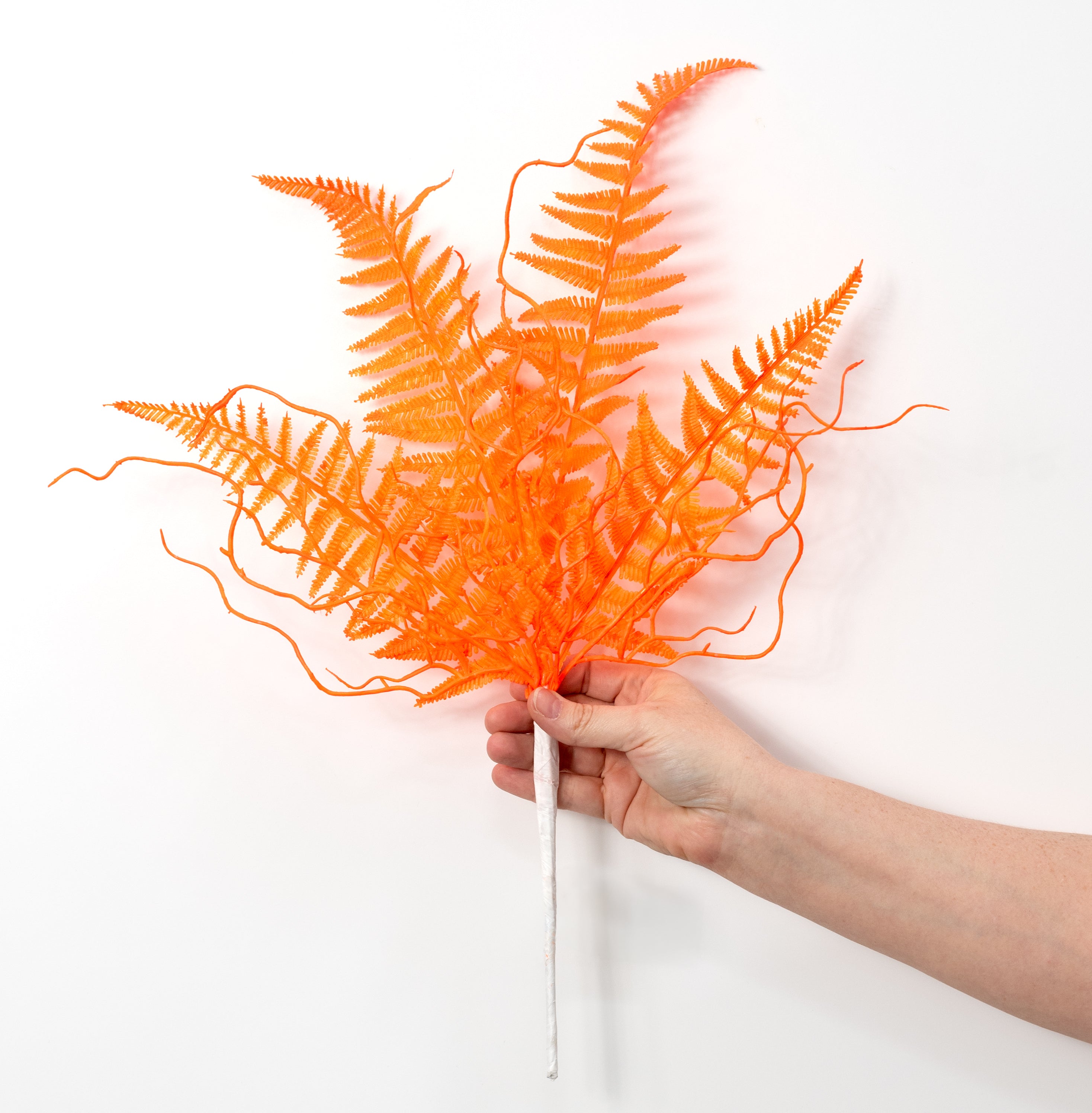 20" Plastic Fern Fronds Spray: Neon Orange