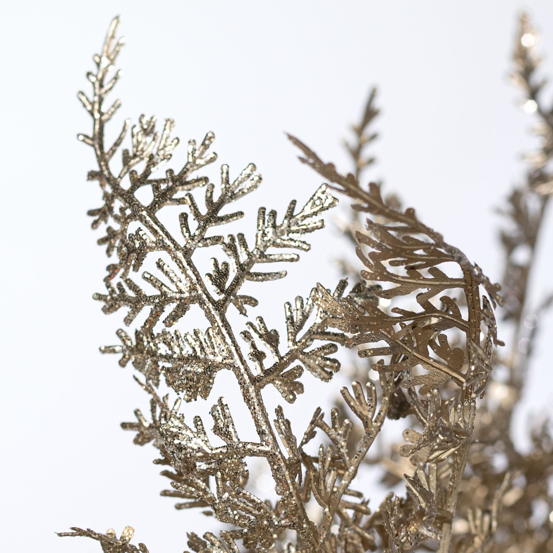 22" Glittered Fern Bush: Champagne Gold (5 Stem)