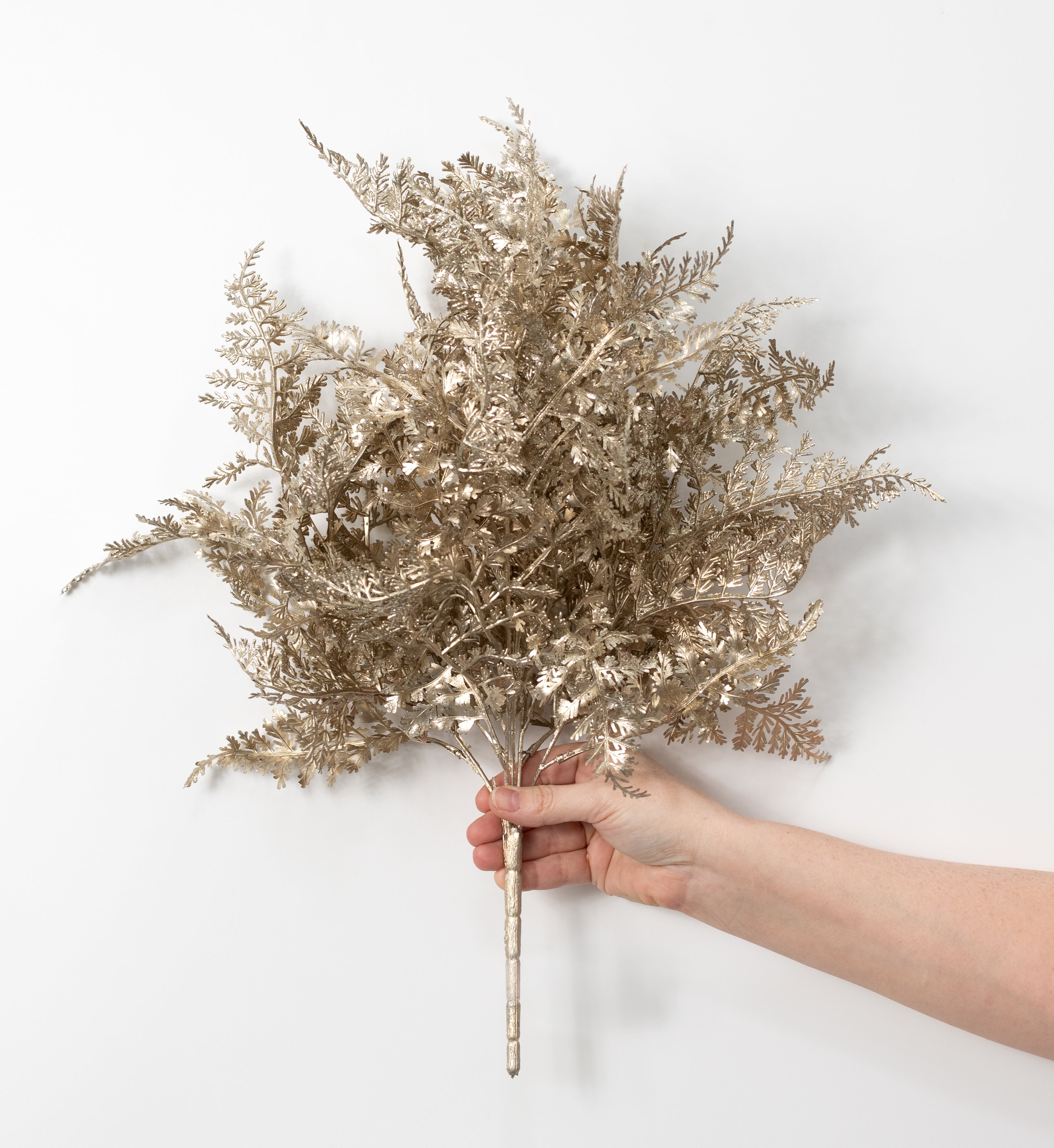 22" Glittered Fern Bush: Champagne Gold (5 Stem)