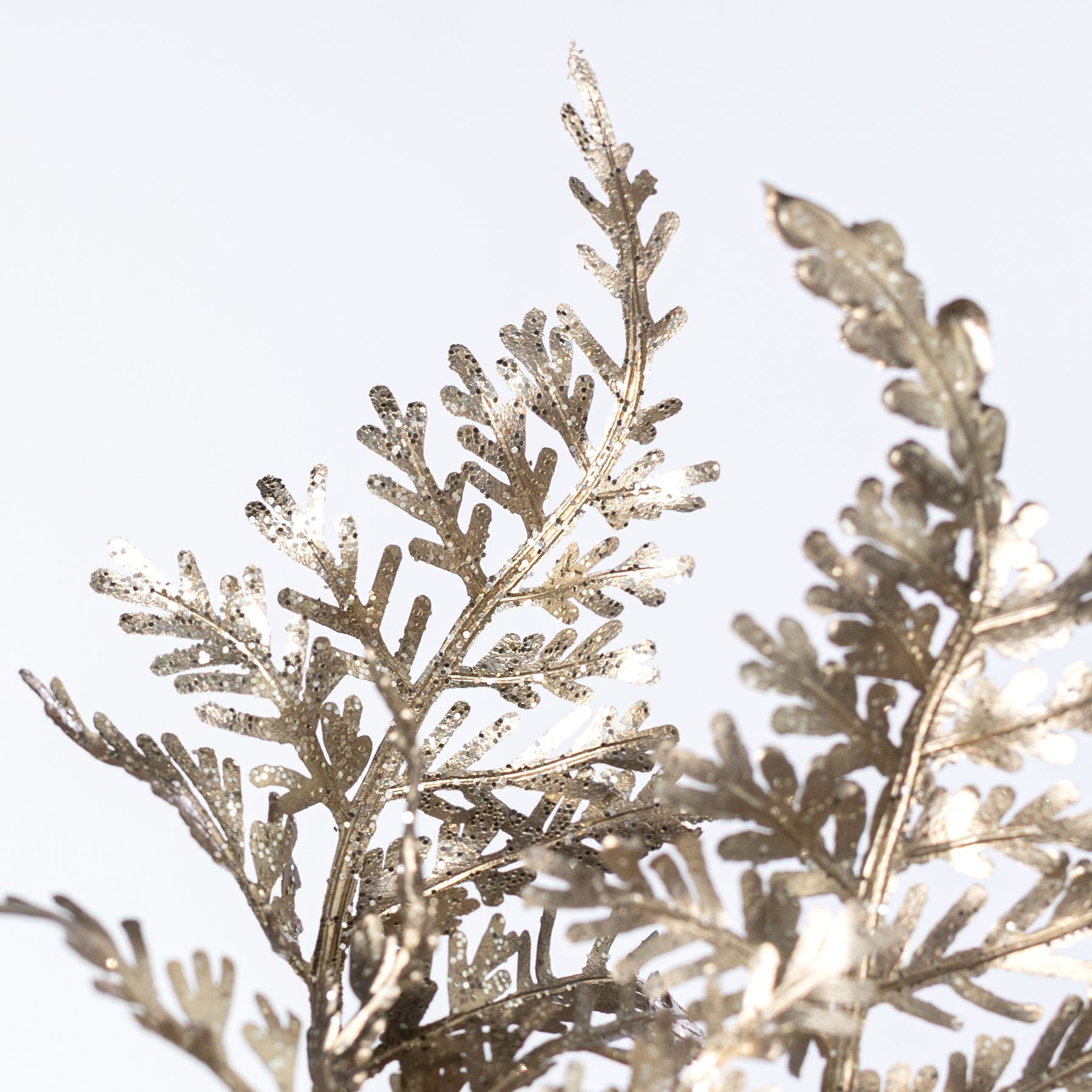 22" Glittered Fern Bush: Champagne Gold (5 Stem)