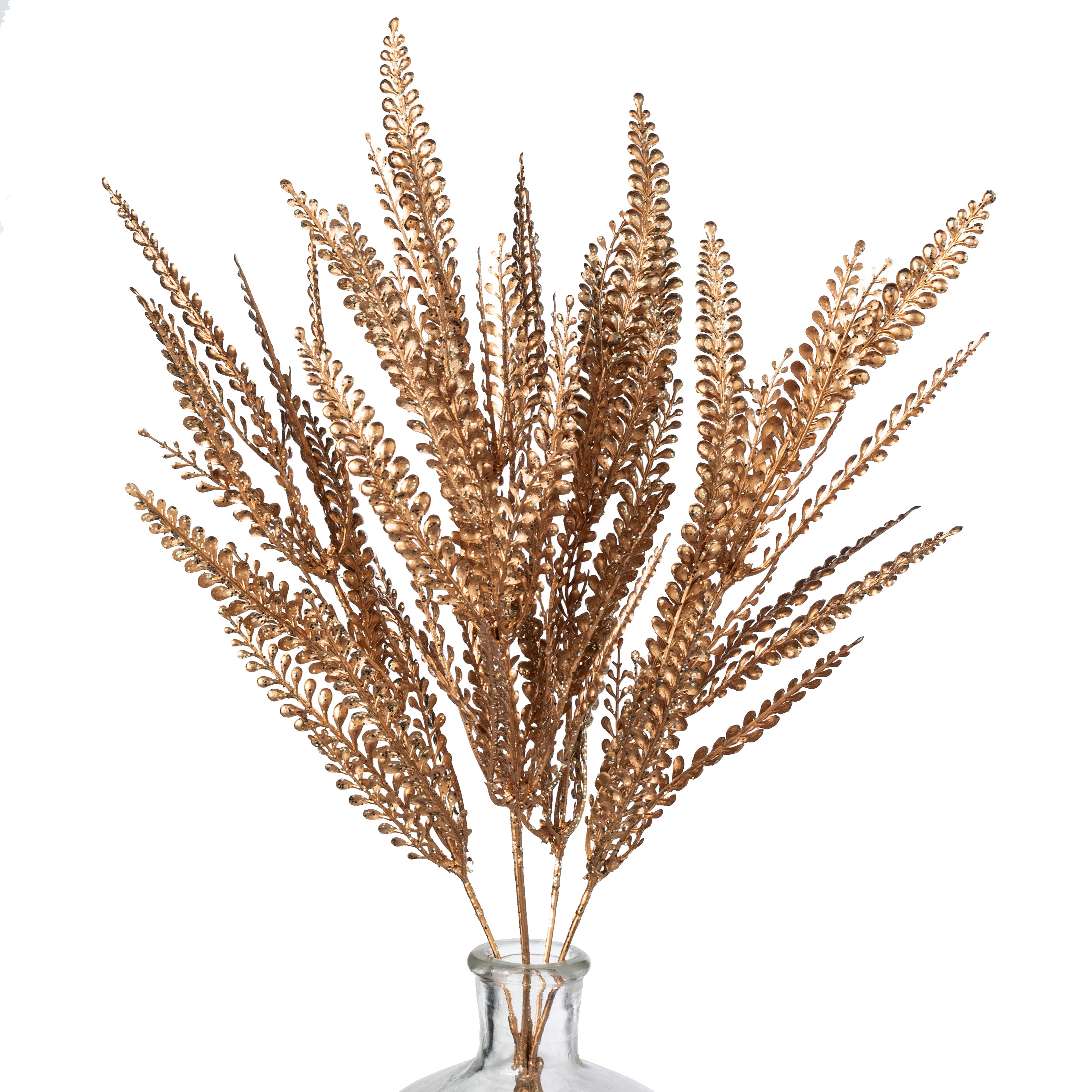 18" Plastic Button Fern Bush: Metallic Gold (5 Stem)