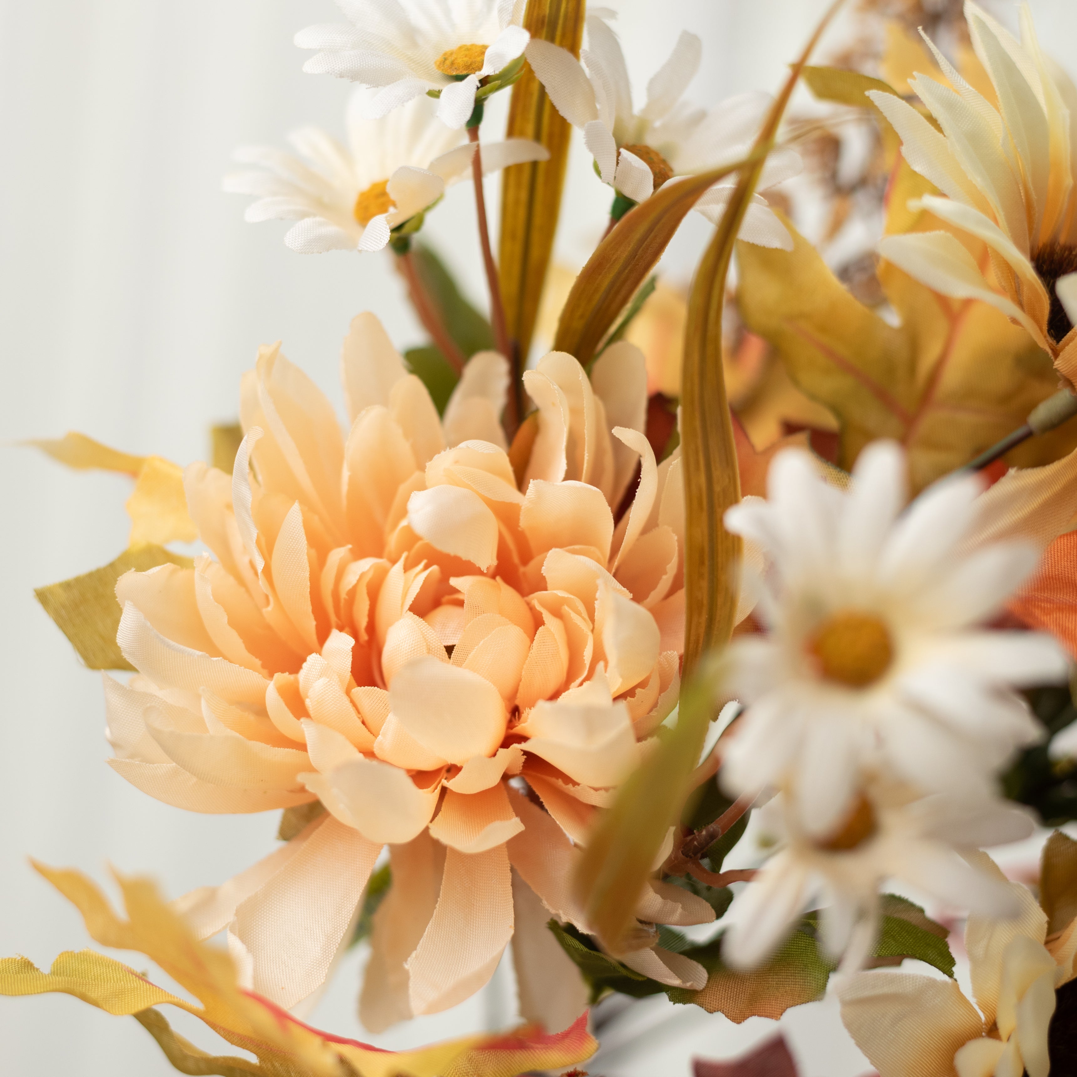 13" Mixed Mum & Sunflower Bush: Beige (10 Stem)