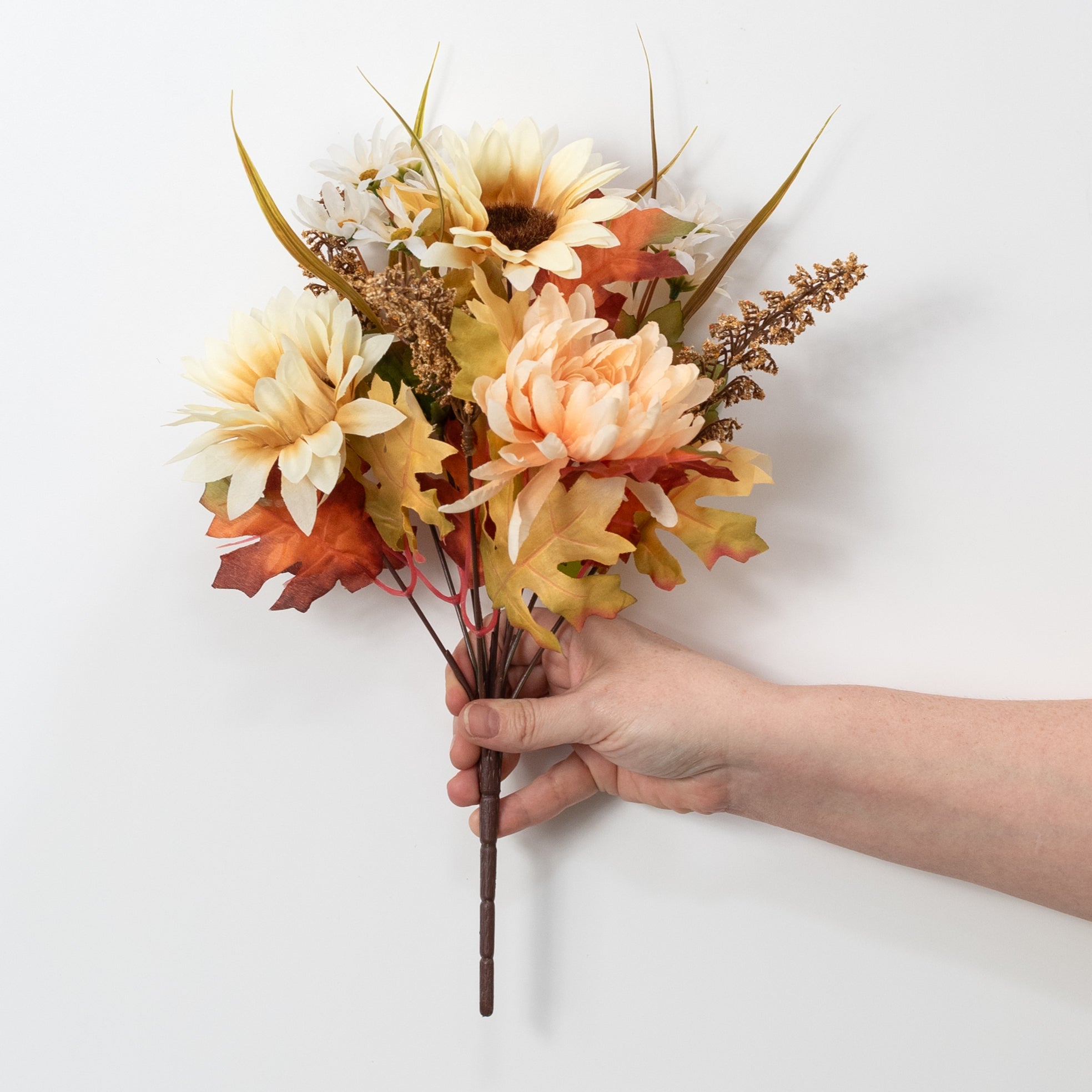 13" Mixed Mum & Sunflower Bush: Beige (10 Stem)