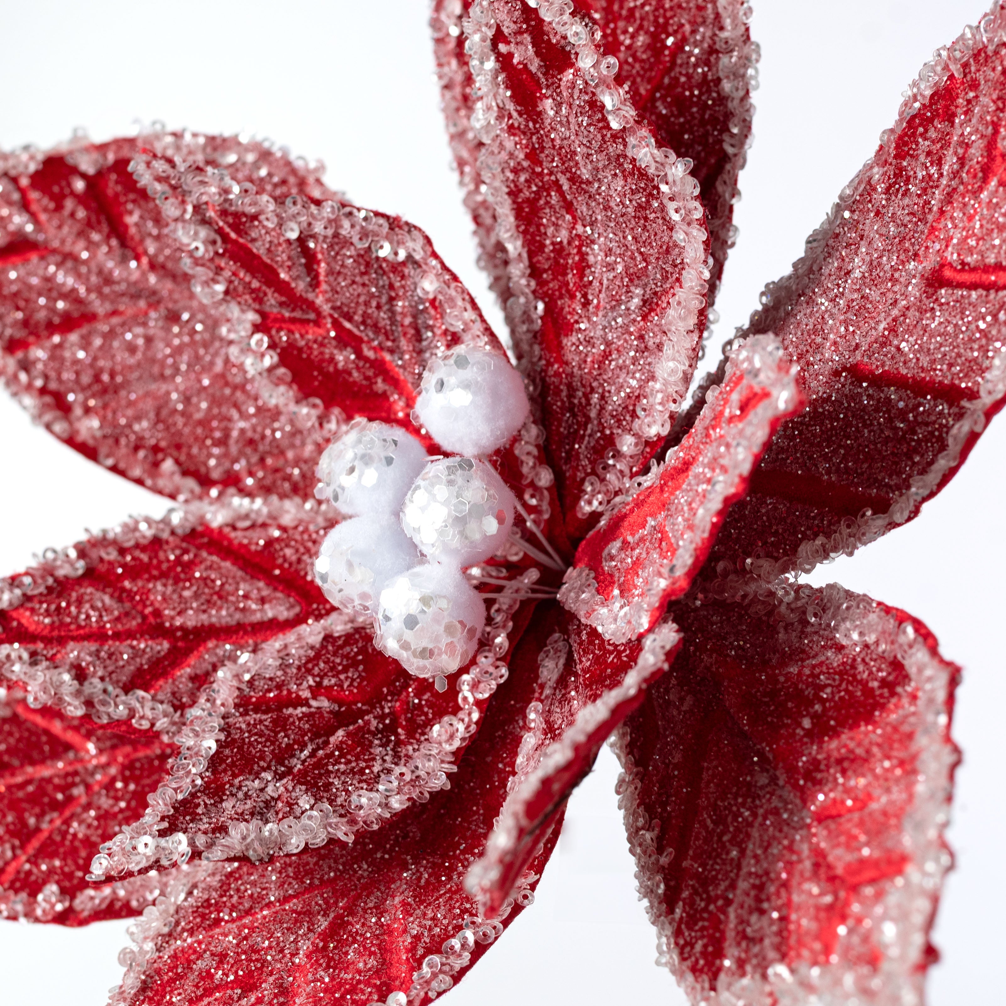 18" Icy Poinsettia Stem: Red & White