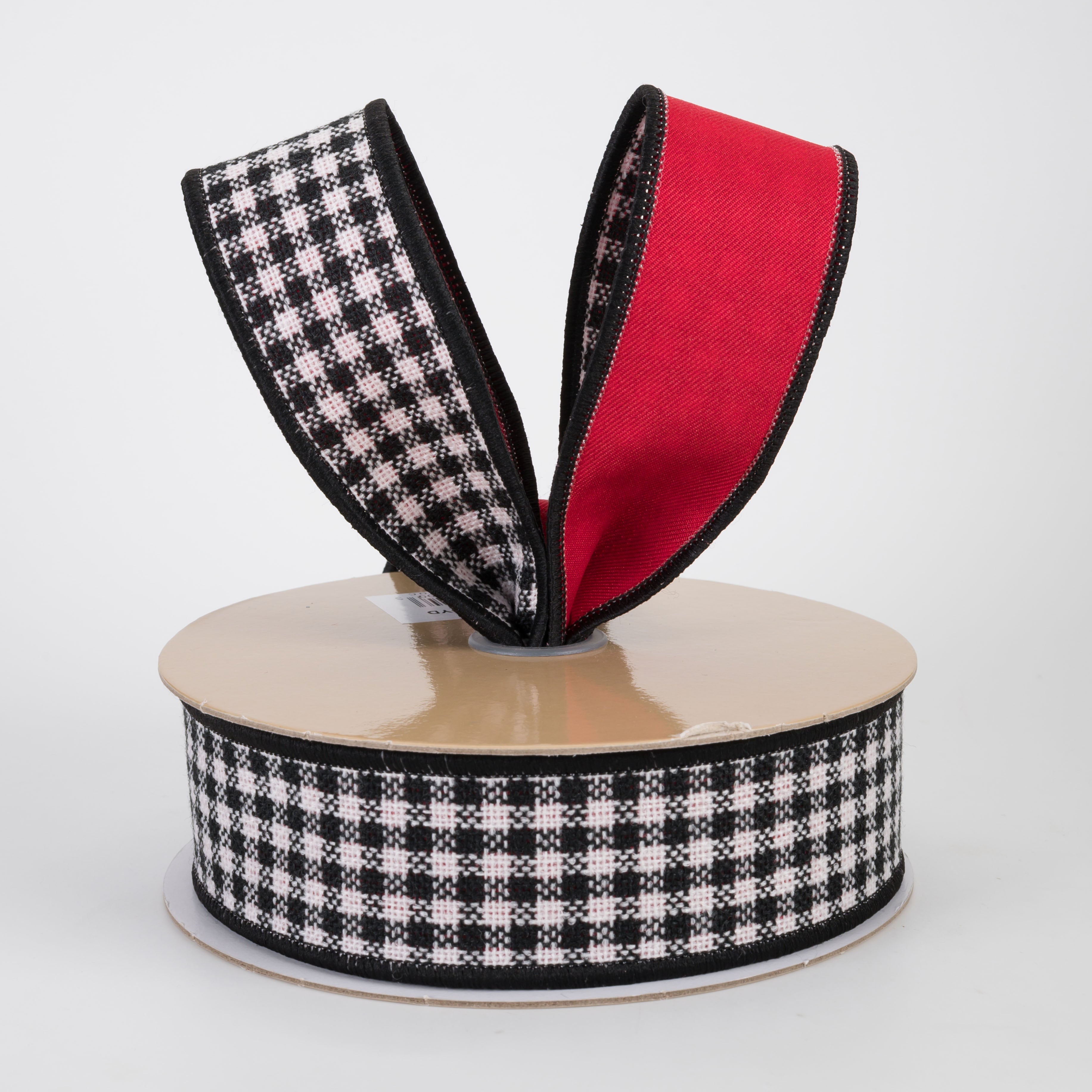 1.5" Double Sided Fused Mini Check Ribbon: Black, White & Red (10 Yards)