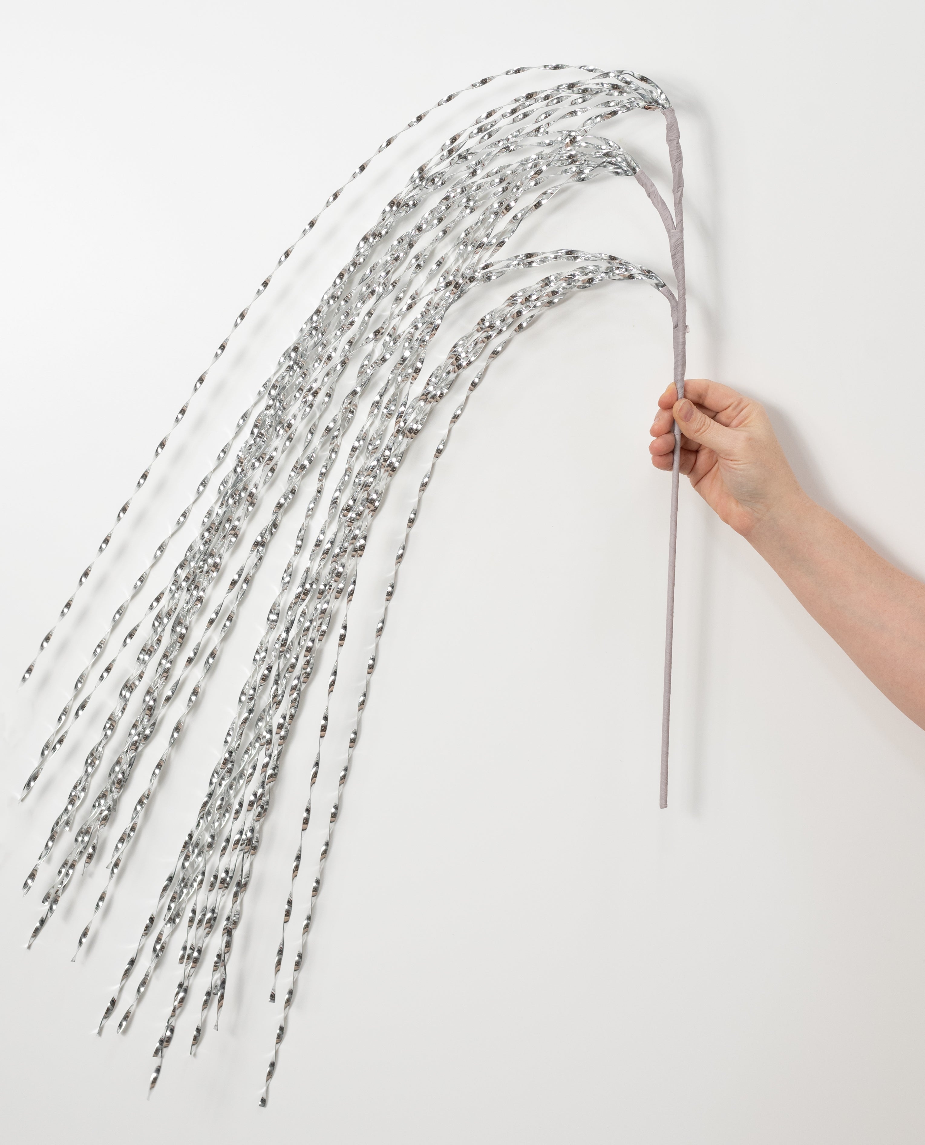 50" Spiraling Hanging Tinsel Spray: Metallic Silver