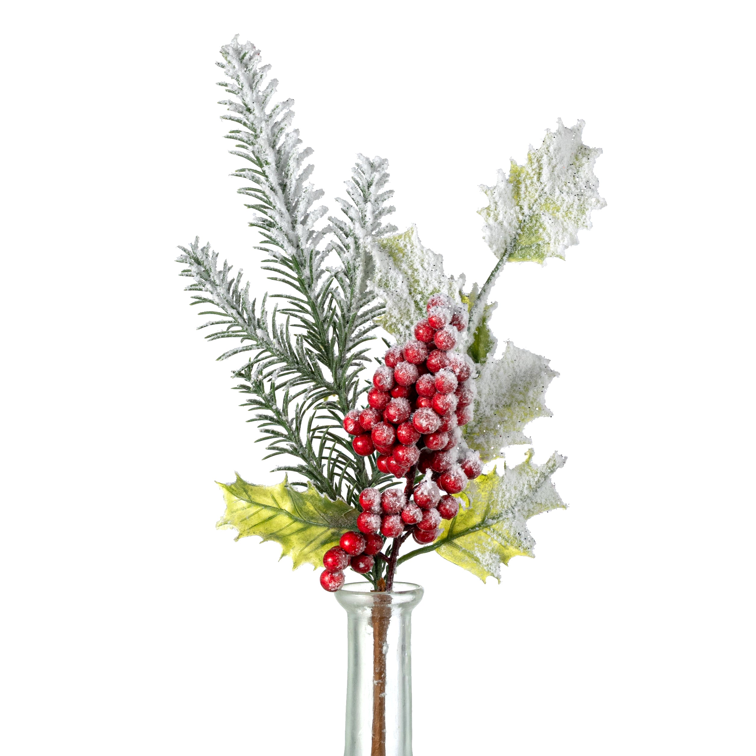 13" Flocked Berries & Pine Pick