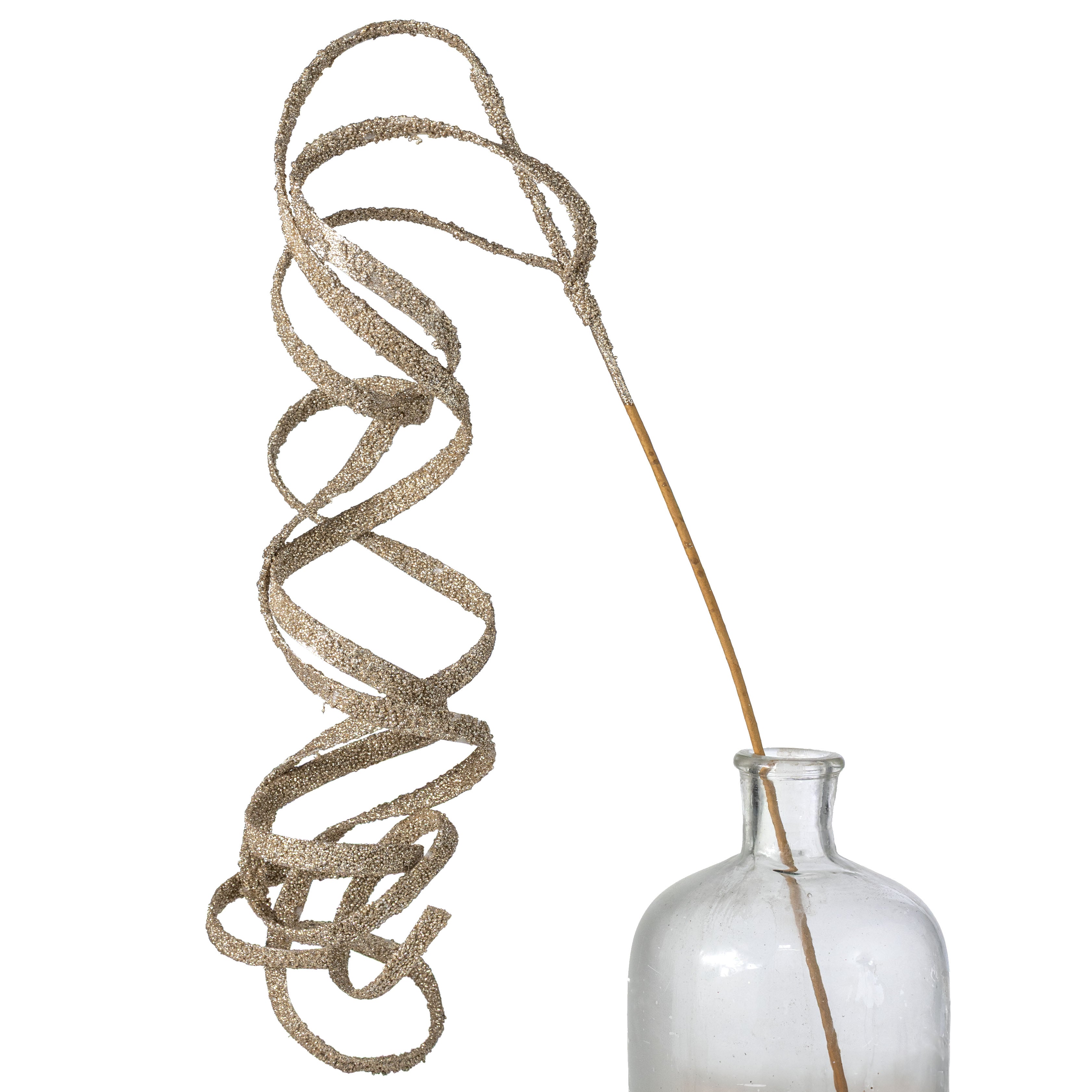 41" Curly Glitter Ribbon Spray: Champagne Gold