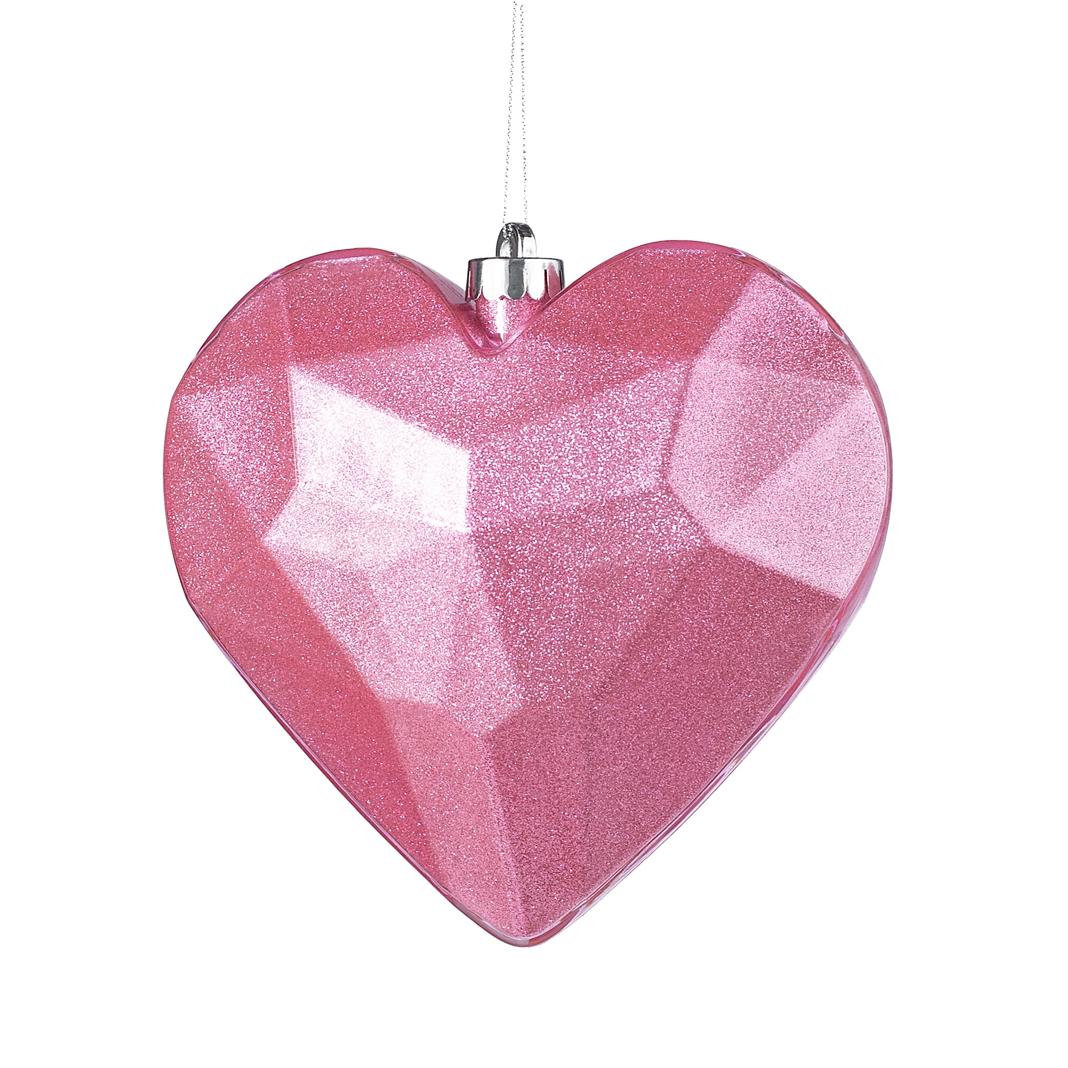 7.25" Heart Gem Ornament: Glitter Inside Pink