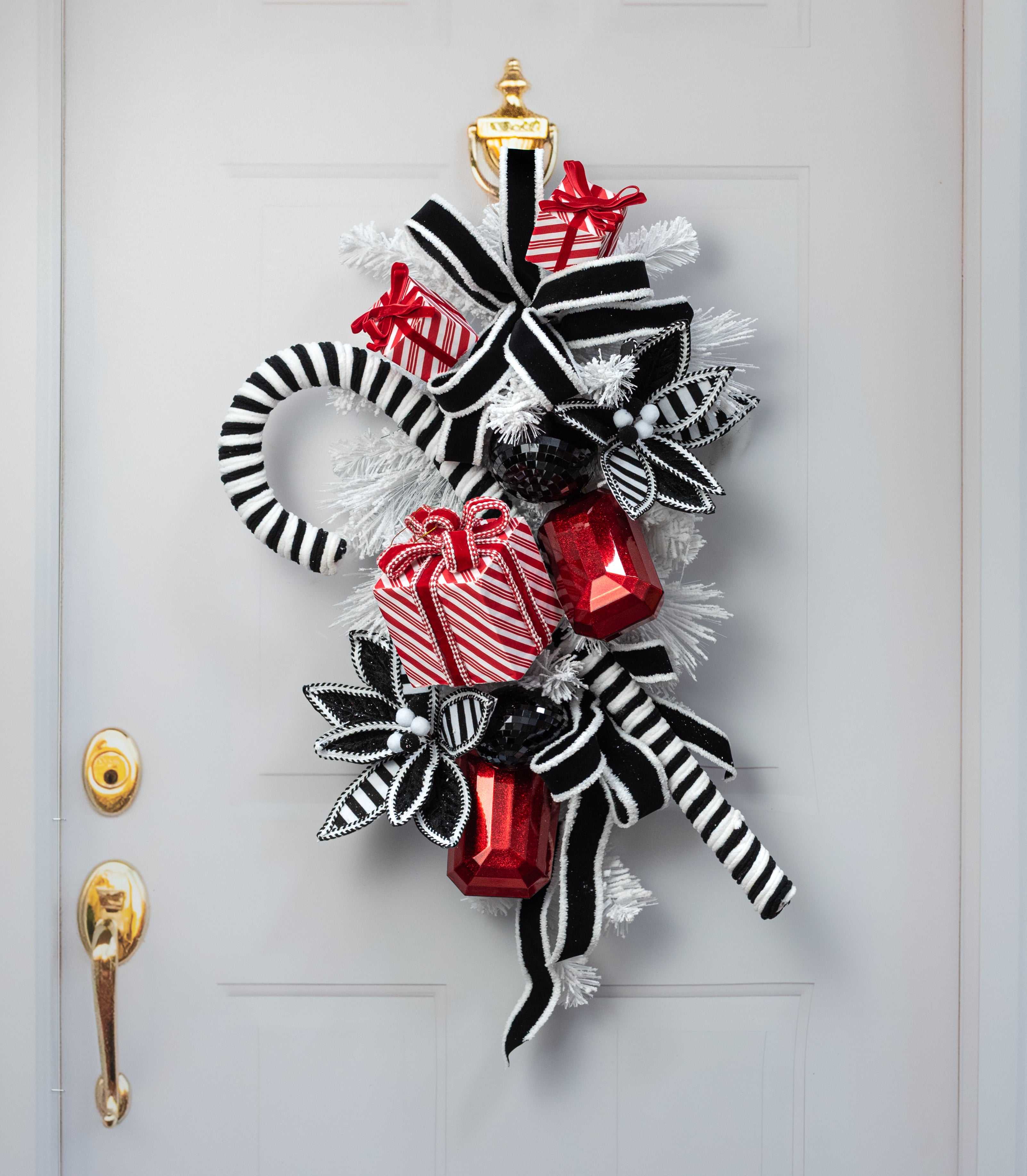 38" Velvet Peppermint Candy Cane Stick: Black & White
