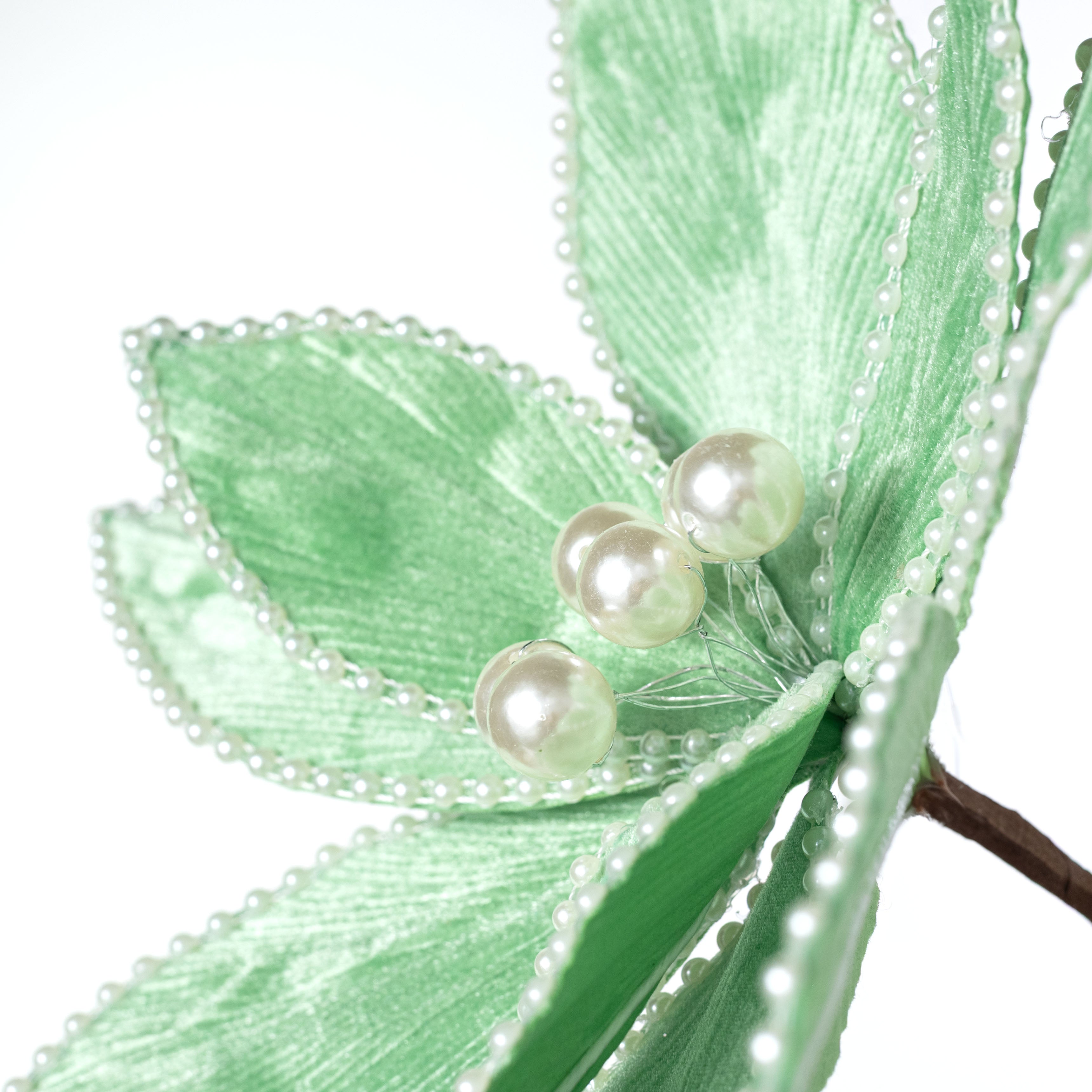 14" x 25" Beaded Velvet Poinsettia & Pearls Stem: Mint Green