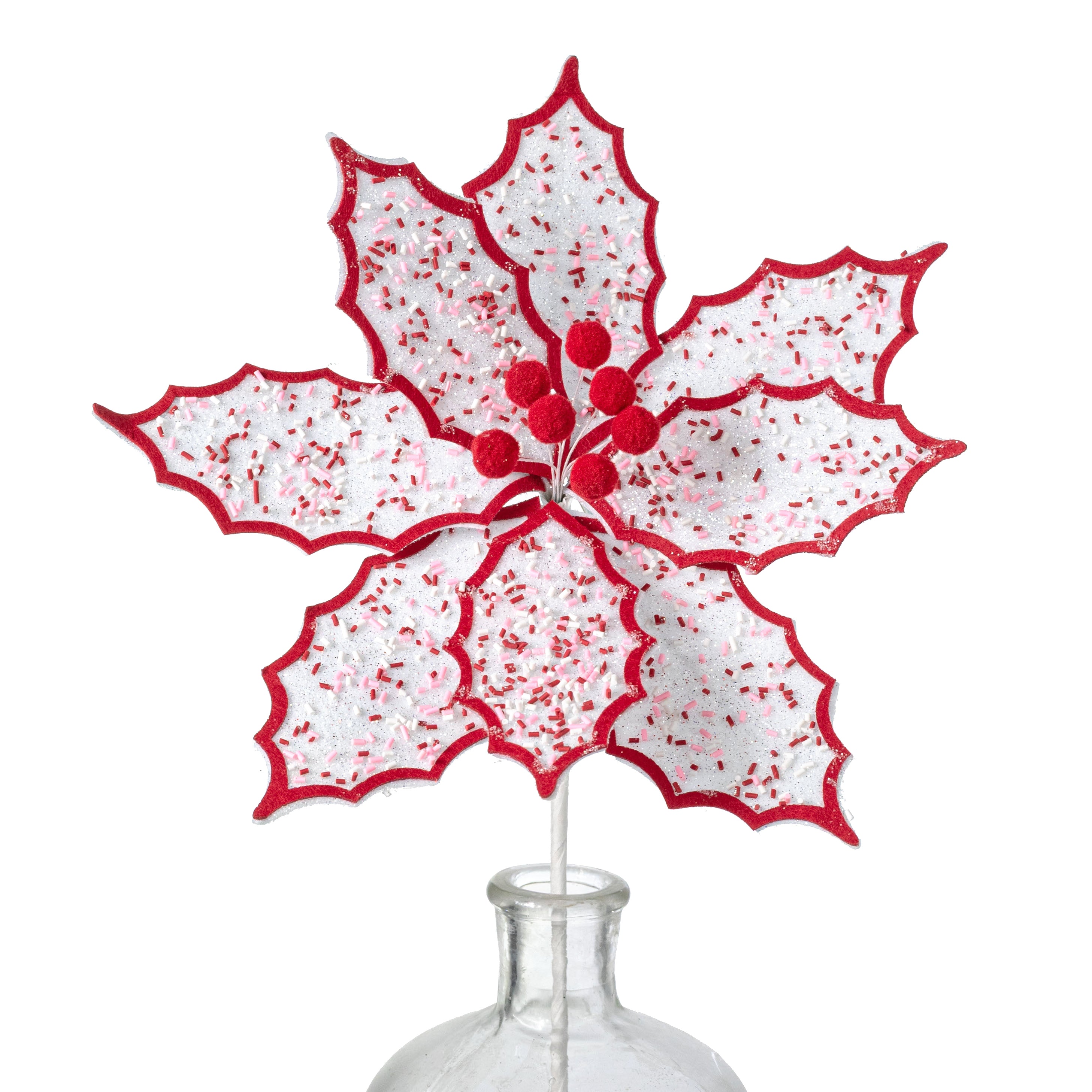 10.5" x 25" Felt Poinsettia with Sprinkles Pick: Red, Pink & White