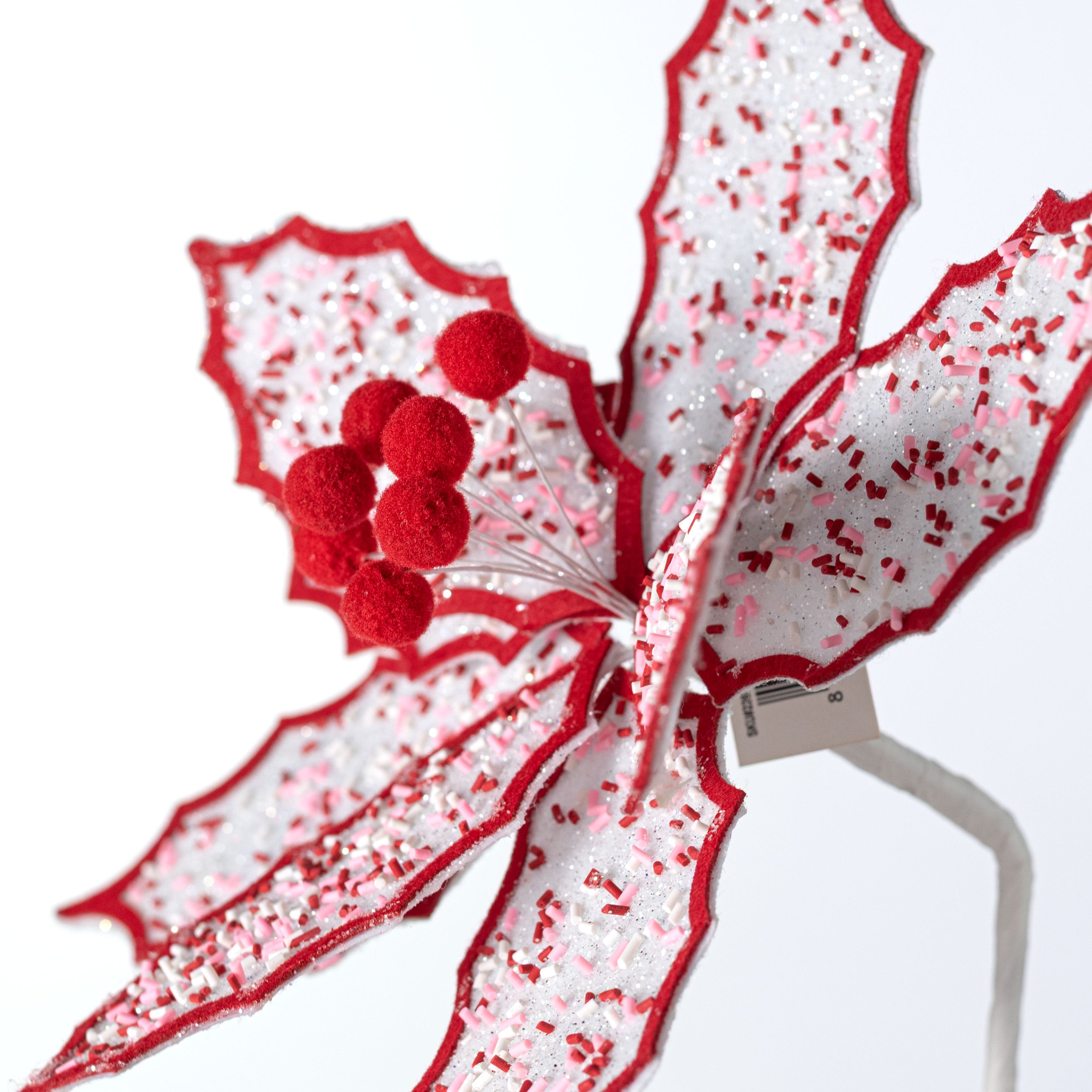 10.5" x 25" Felt Poinsettia with Sprinkles Pick: Red, Pink & White