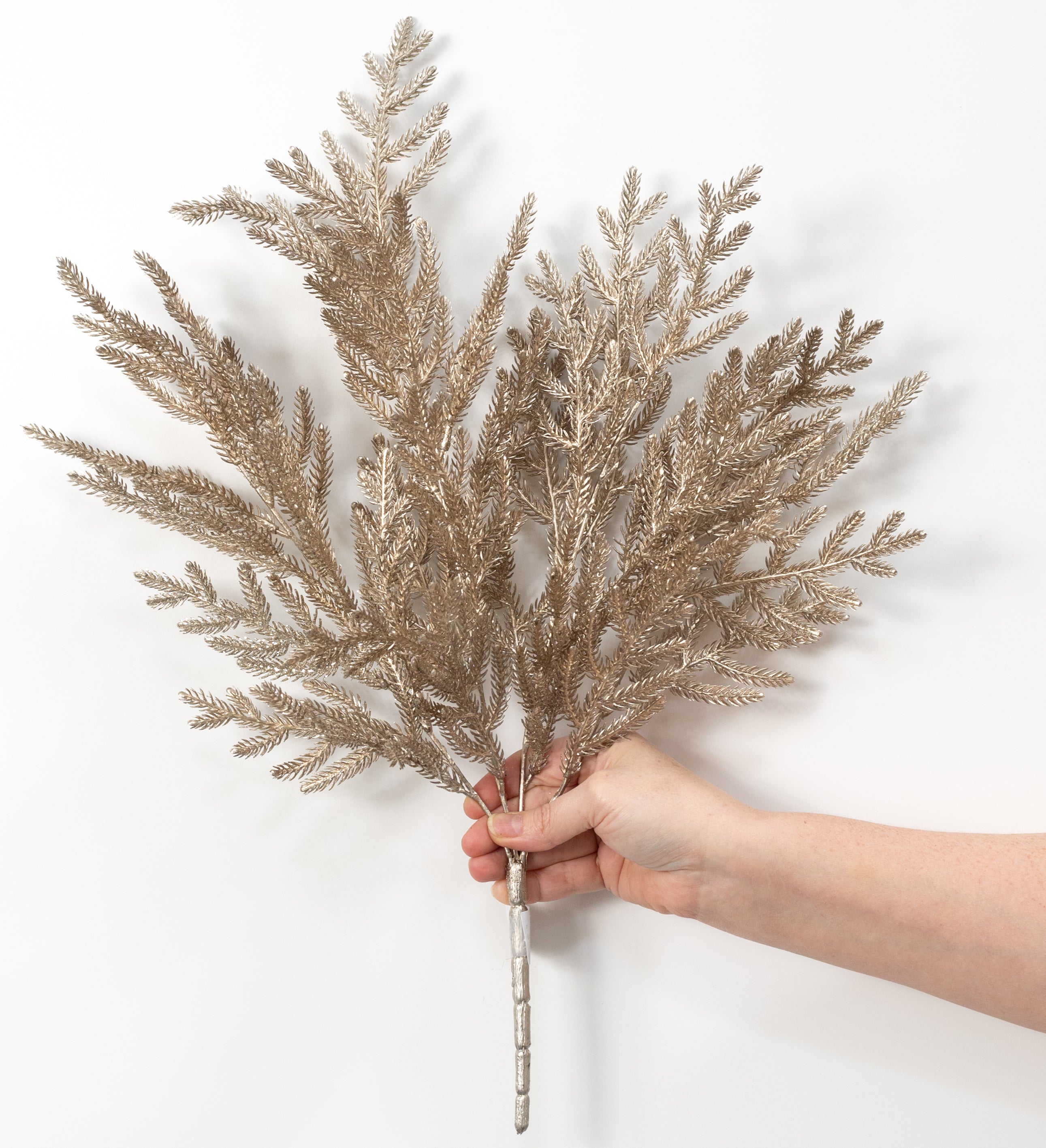 21" Glittered Pine Bush: Champagne Gold (4 Stem)