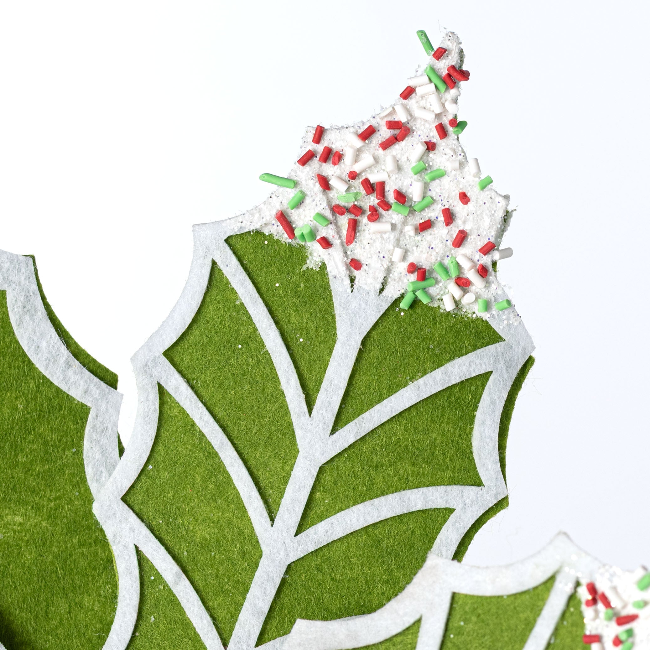 11" x 25" Holly Leaves with Sprinkles Poinsettia Stem: Green, Red & White