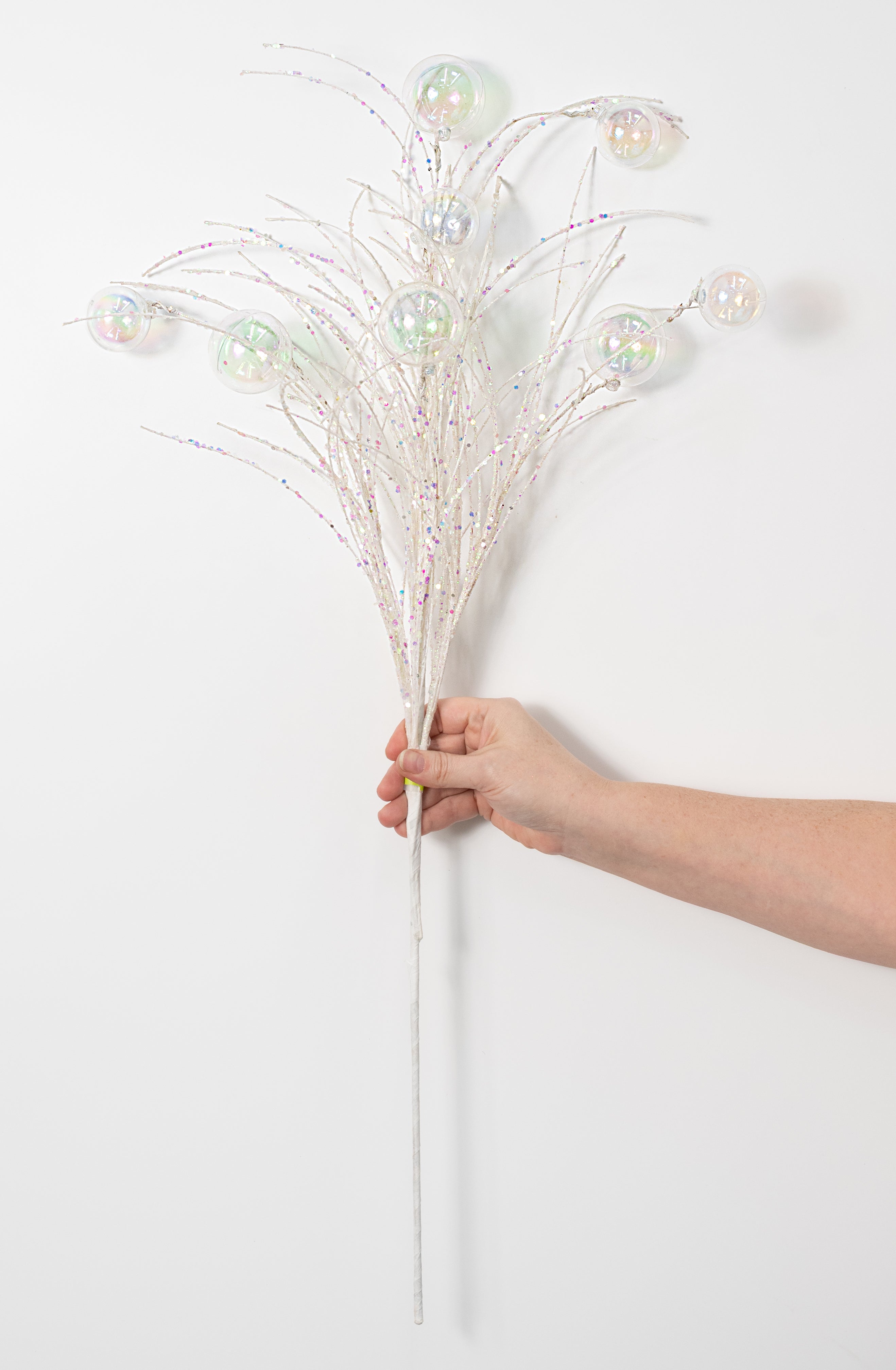 31" Iridescent Bubble Ball Spray: White & Clear
