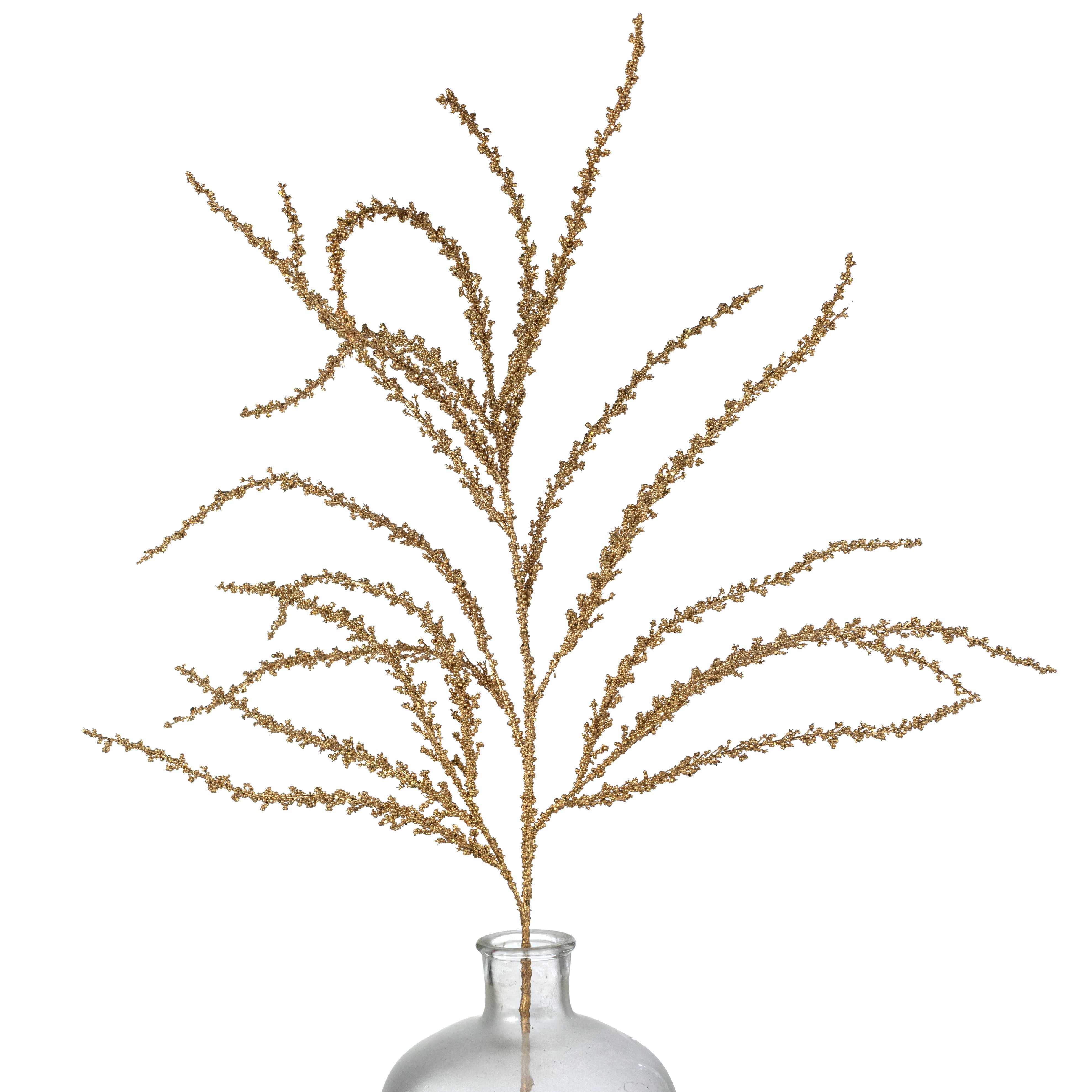 37" Deluxe Beaded Glitter Grass Spray: Gold
