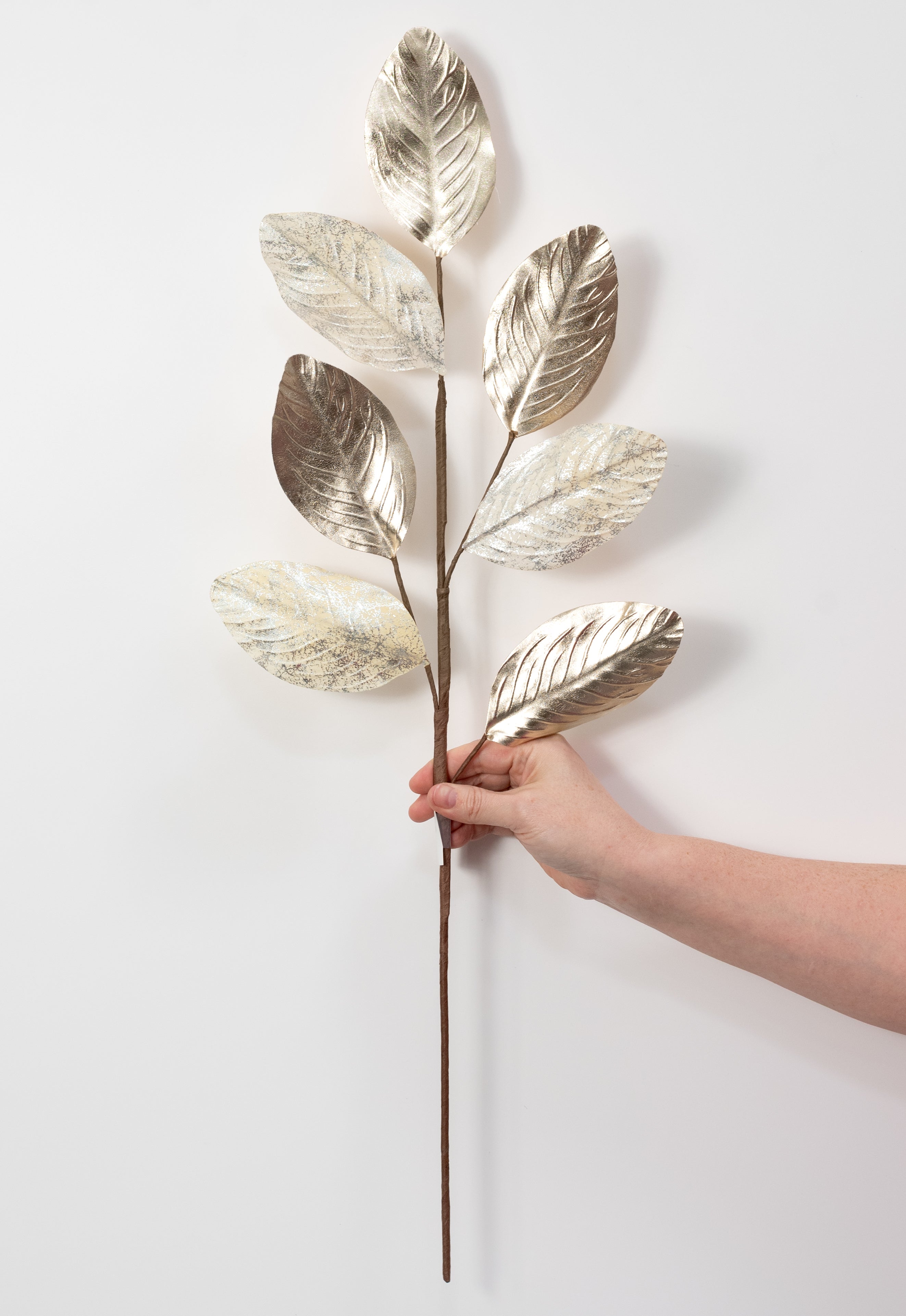 27" Metallic Magnolia Leaves Spray: Champagne Gold