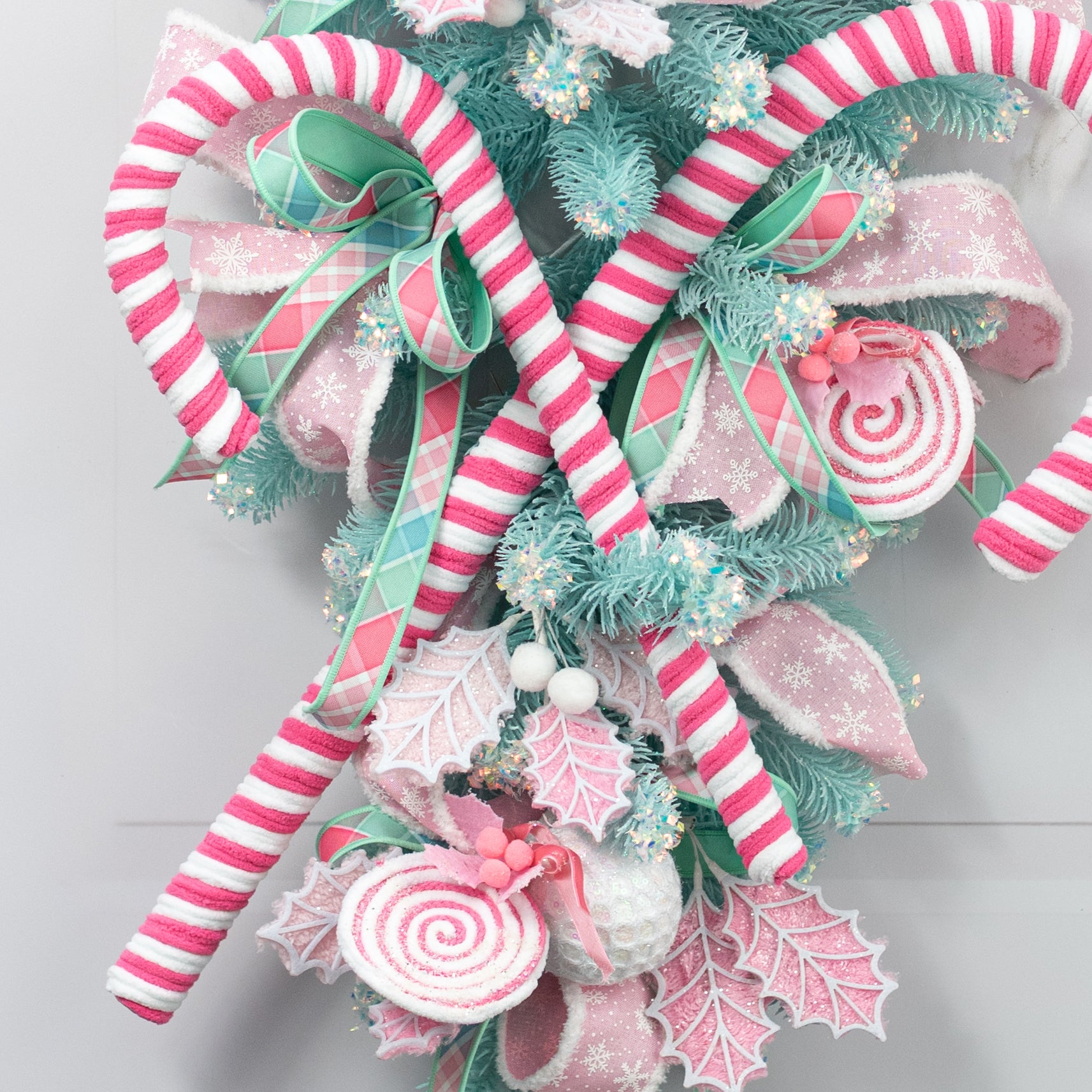 28" Velvet Peppermint Candy Cane Stick: Pink & White