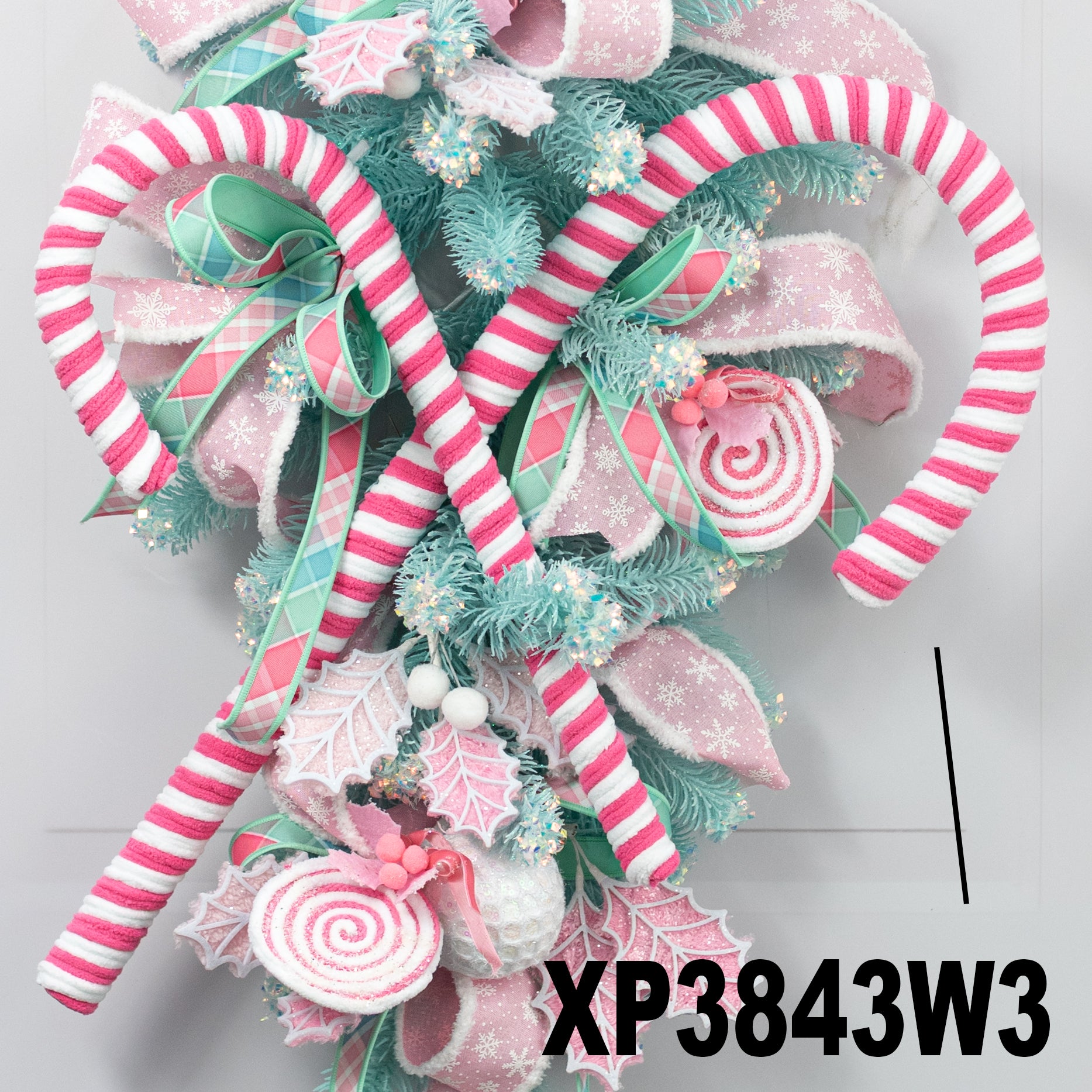 38" Velvet Peppermint Candy Cane Stick: Pink & White