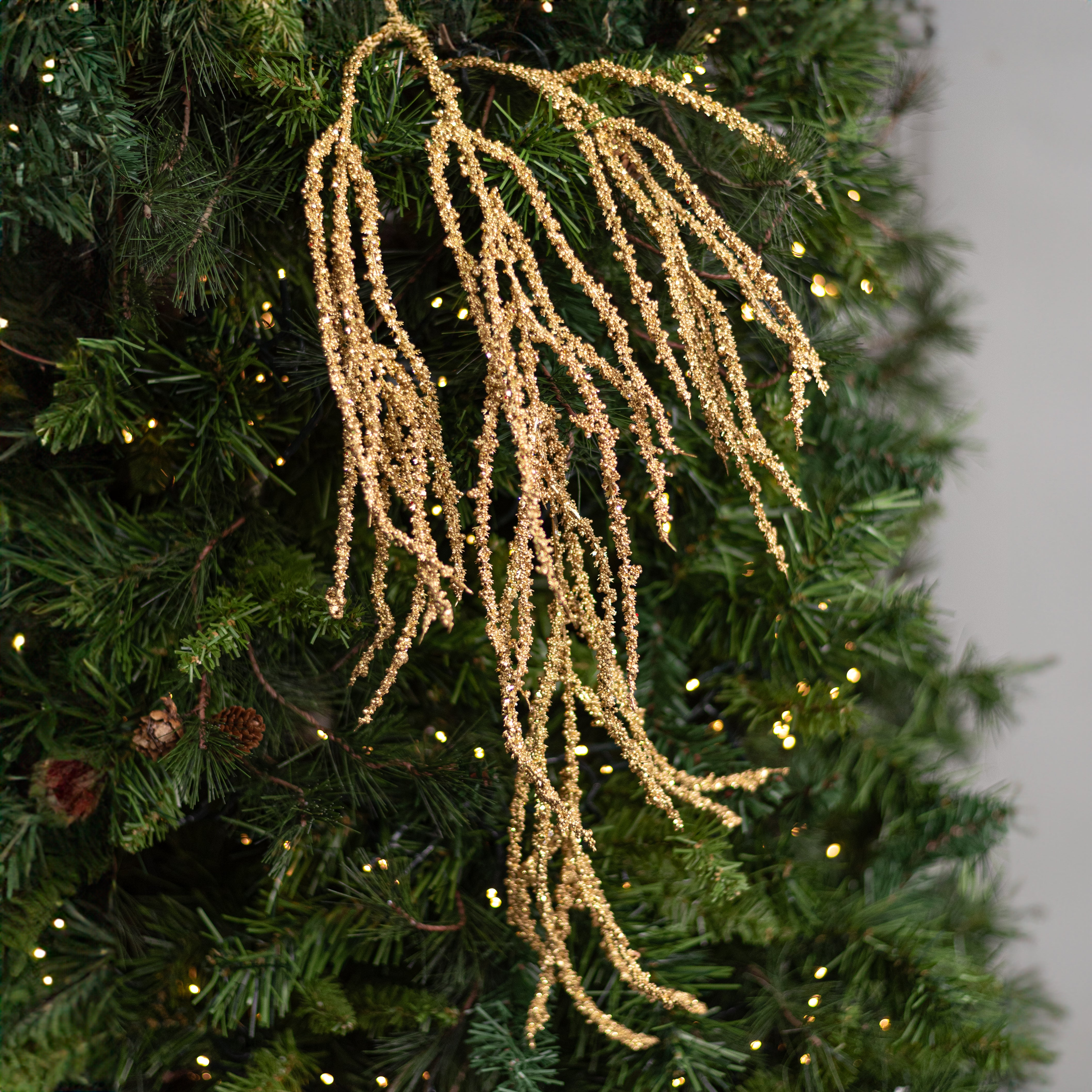 40" Hanging Beaded Glitter Grass Spray: Gold