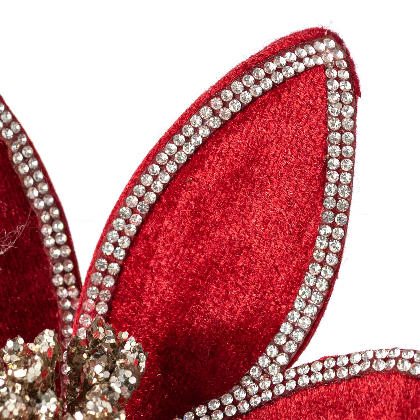 23" Rhinestone Jewel Trim Velvet Flower Spray: Red & Champagne