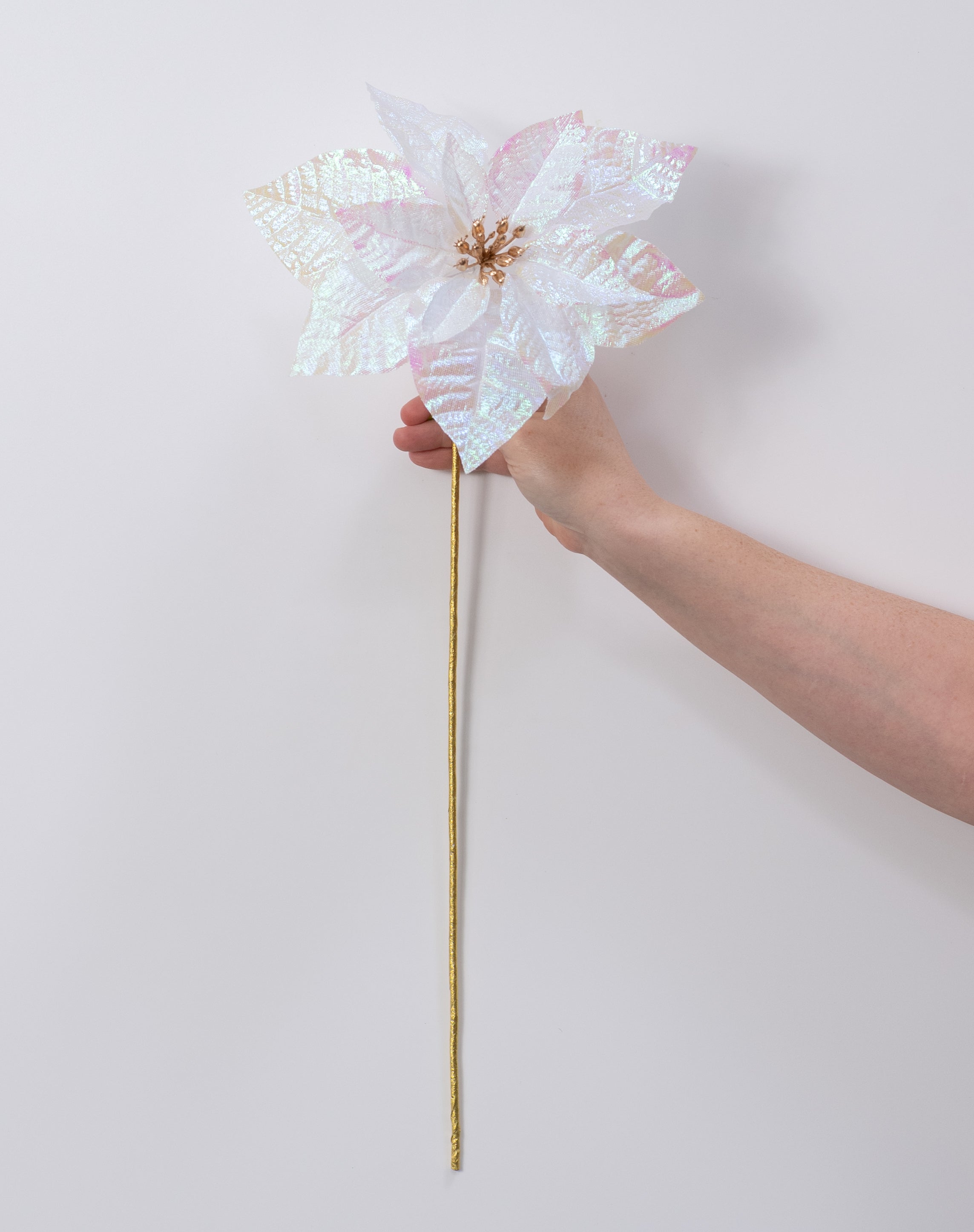 9" x 21" Glossy Poinsettia Stem: Iridescent White