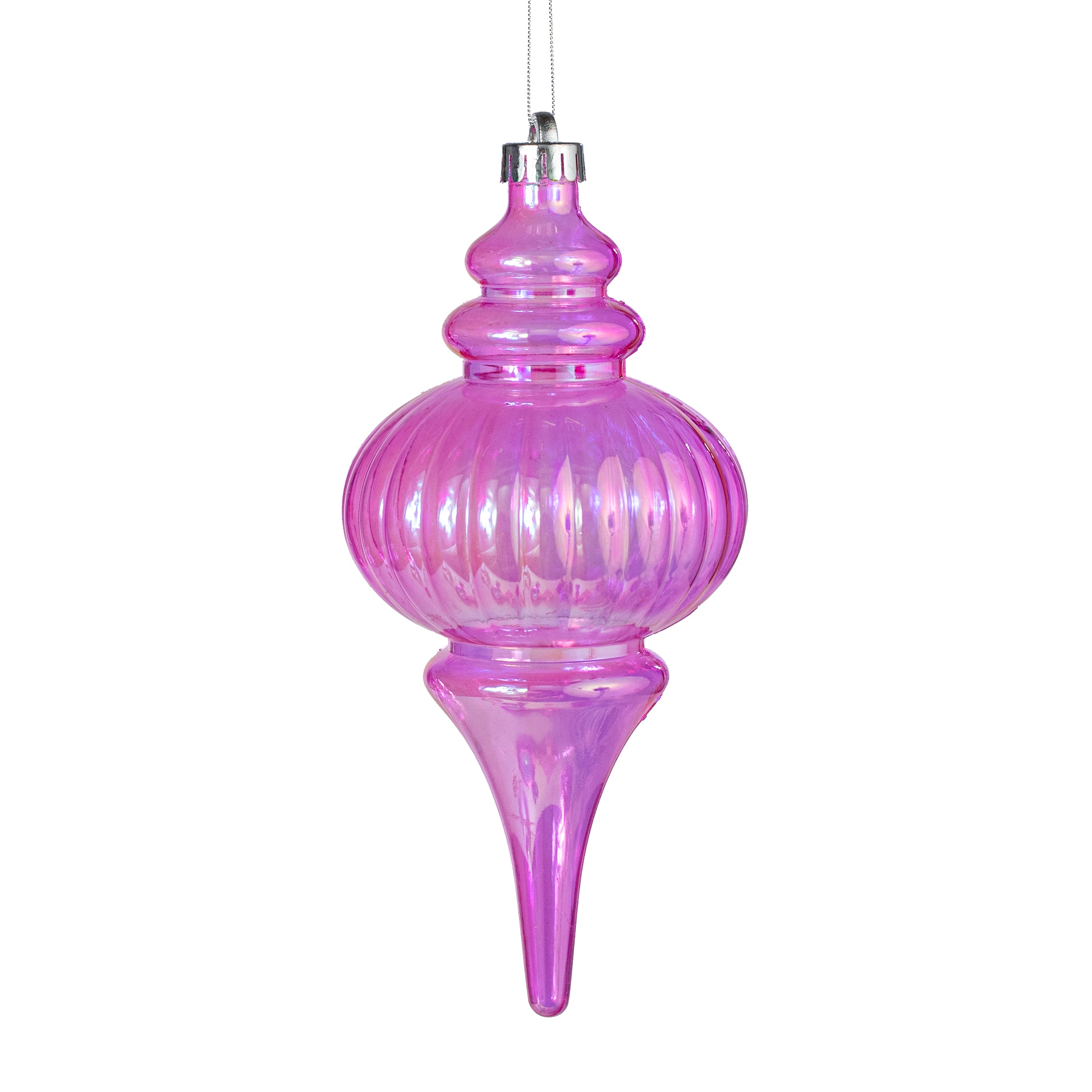 10" Iridescent Finial Ornament: Pink
